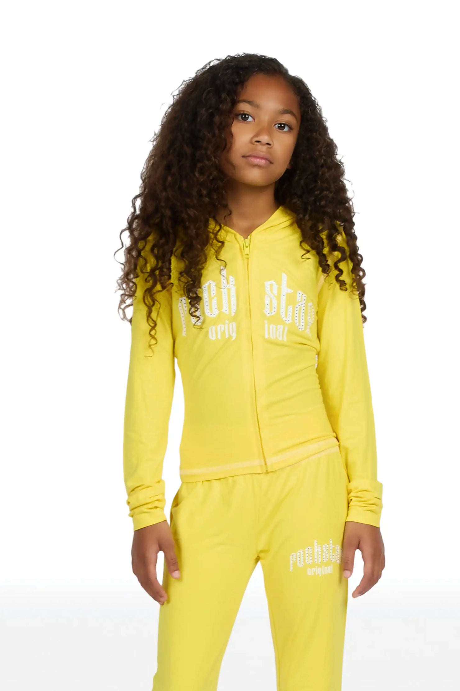 Girls Zyriah Yellow Rhinestone Lounge Track Set
