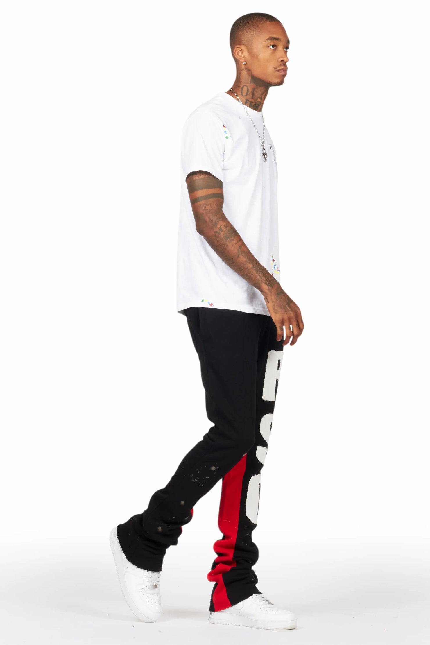 Uko Black Patchwork Stacked Flare Track Pant