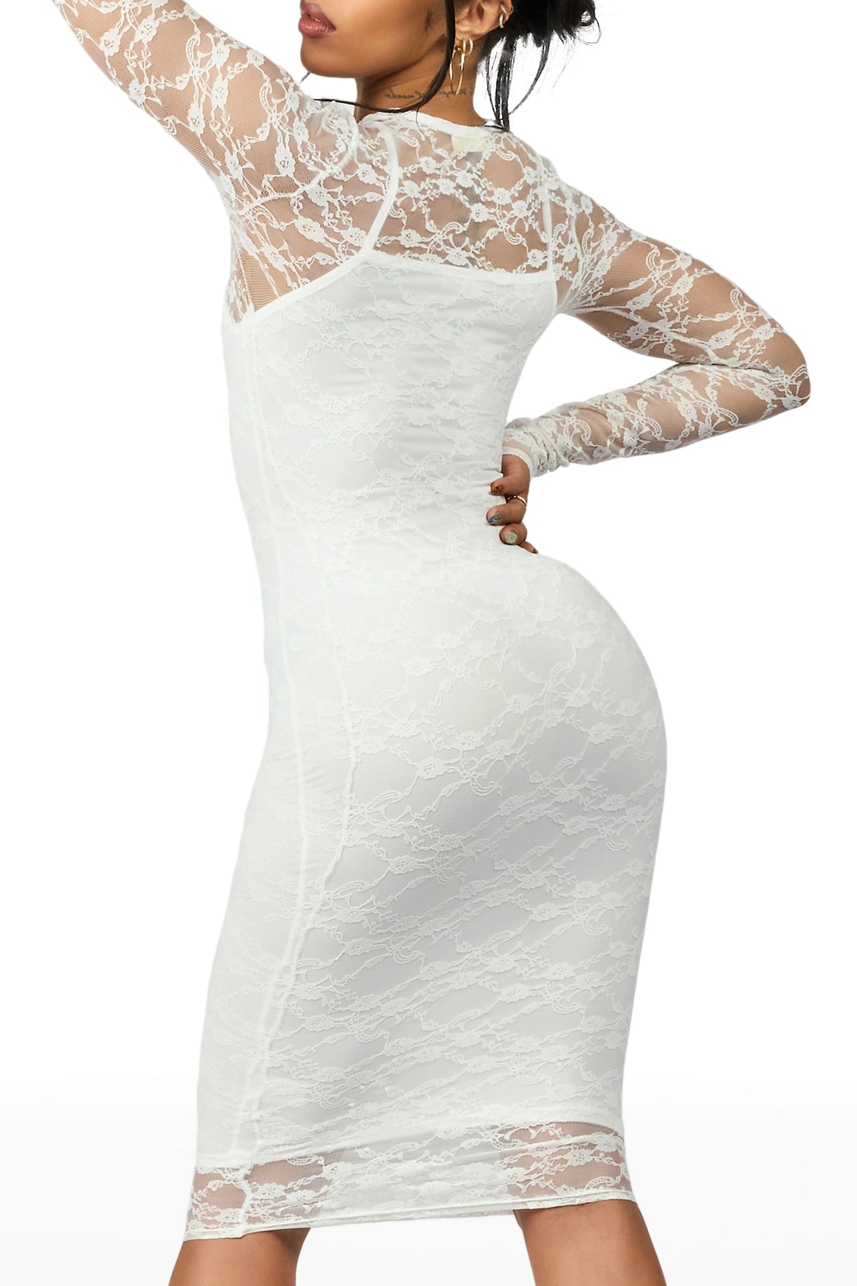 Lace Ivory Overlaid Midi Dress