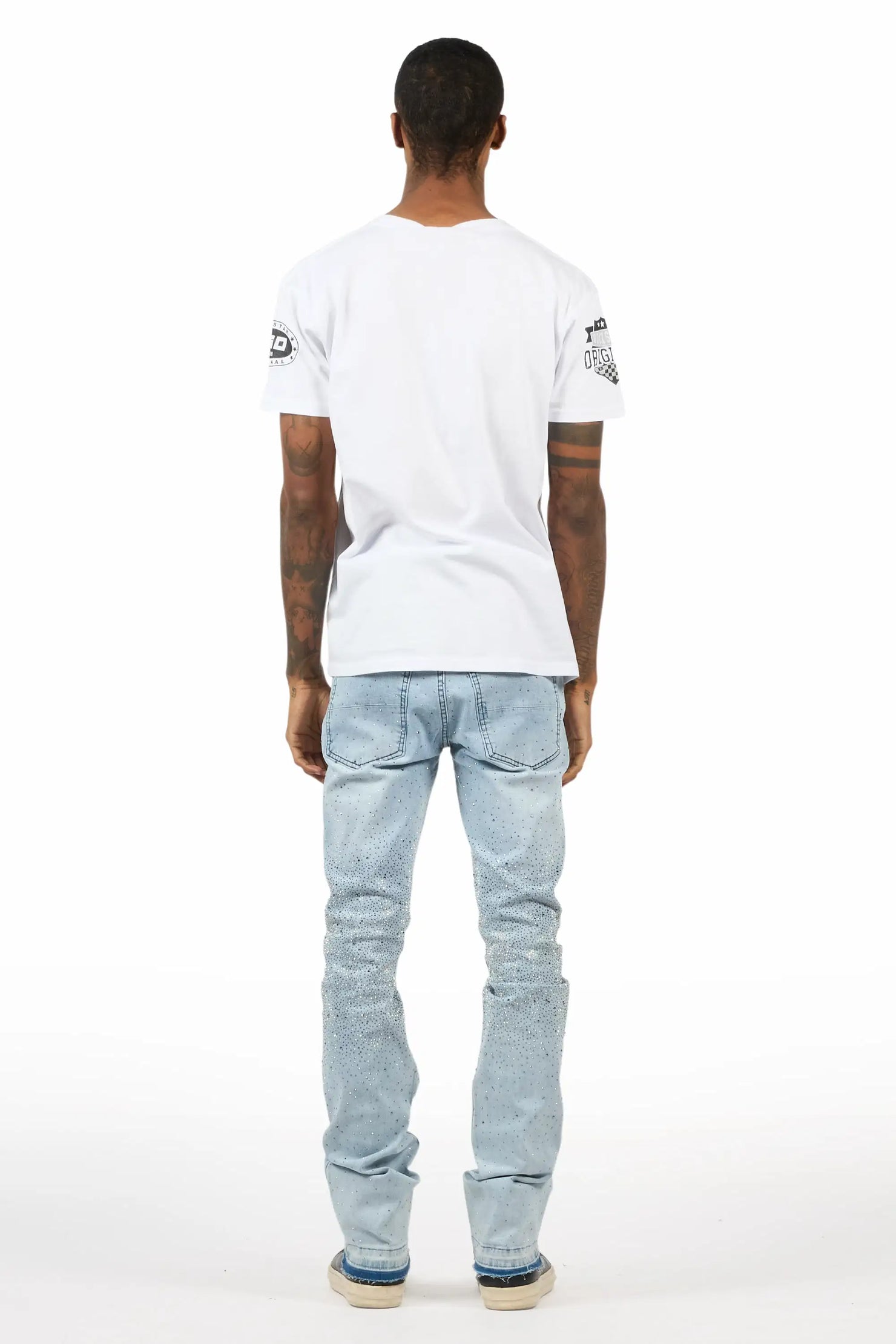Onyx Light Blue Studded Stacked Flare Jean