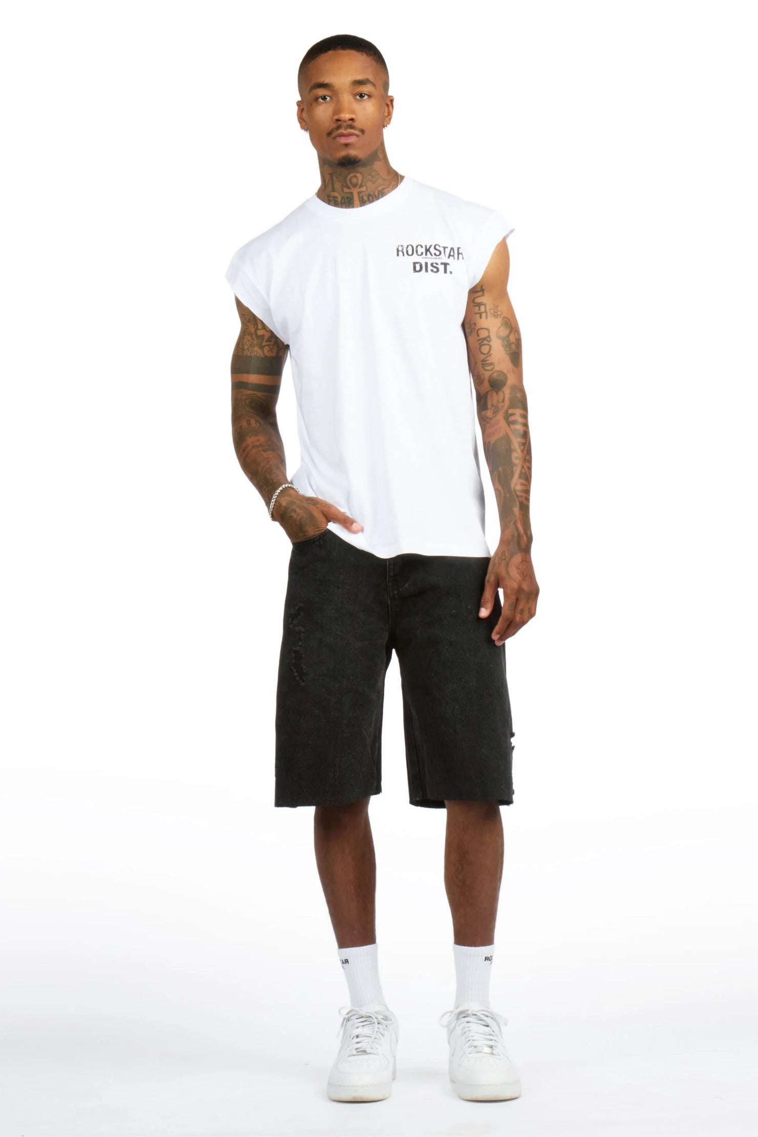 Lake White/Black Graphic T-Shirt & Novacane Denim Short Set