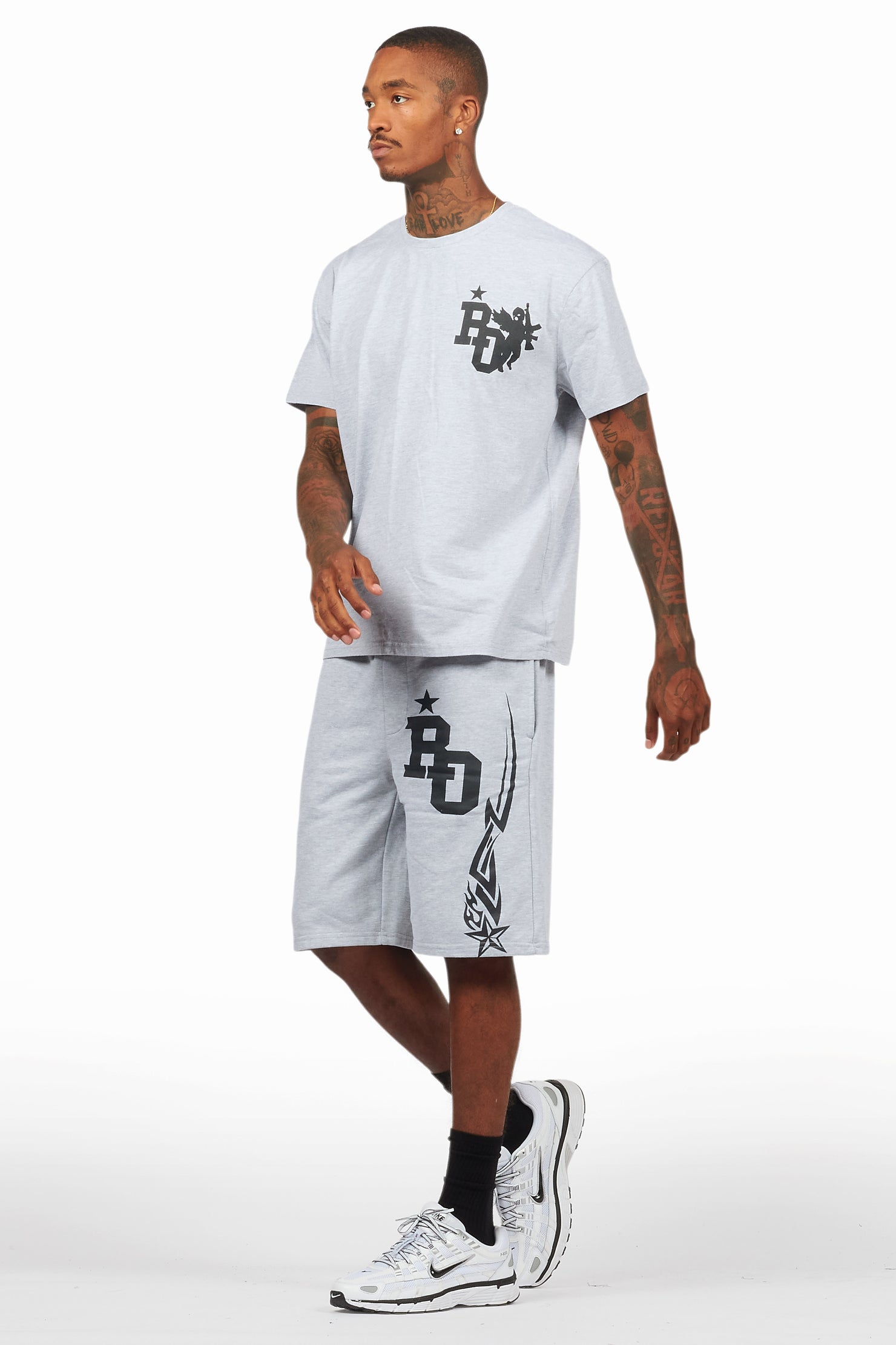 Plutix Heather Grey Graphic T-Shirt Short Set