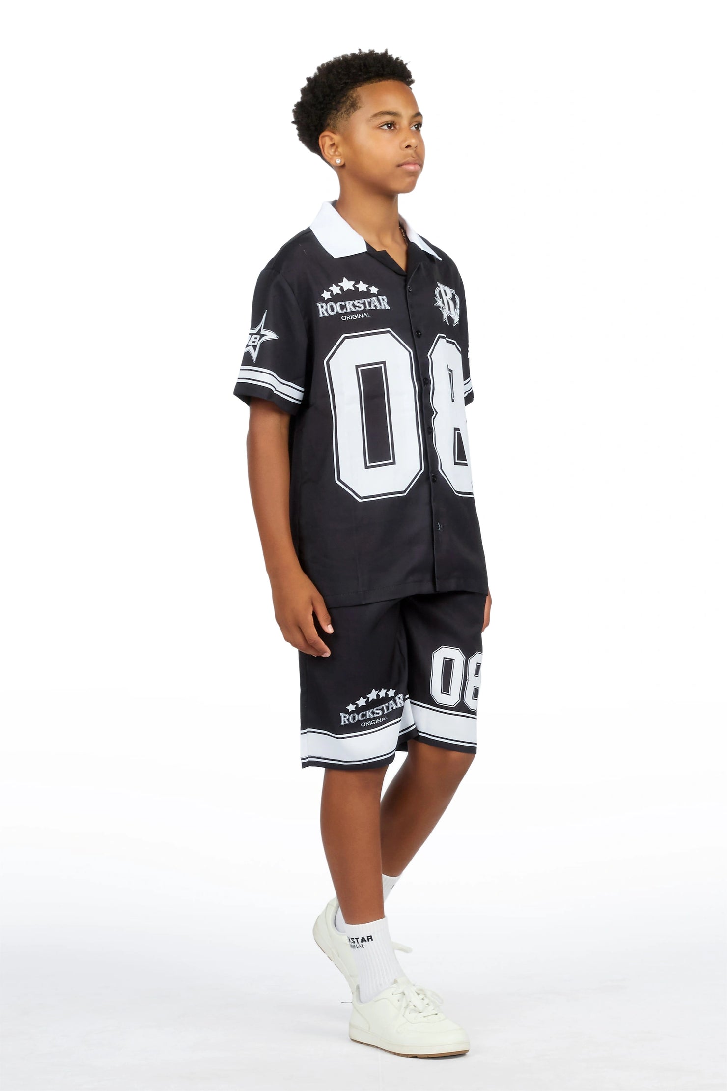 Boys Tim Black Button Down T-Shirt/Short Set