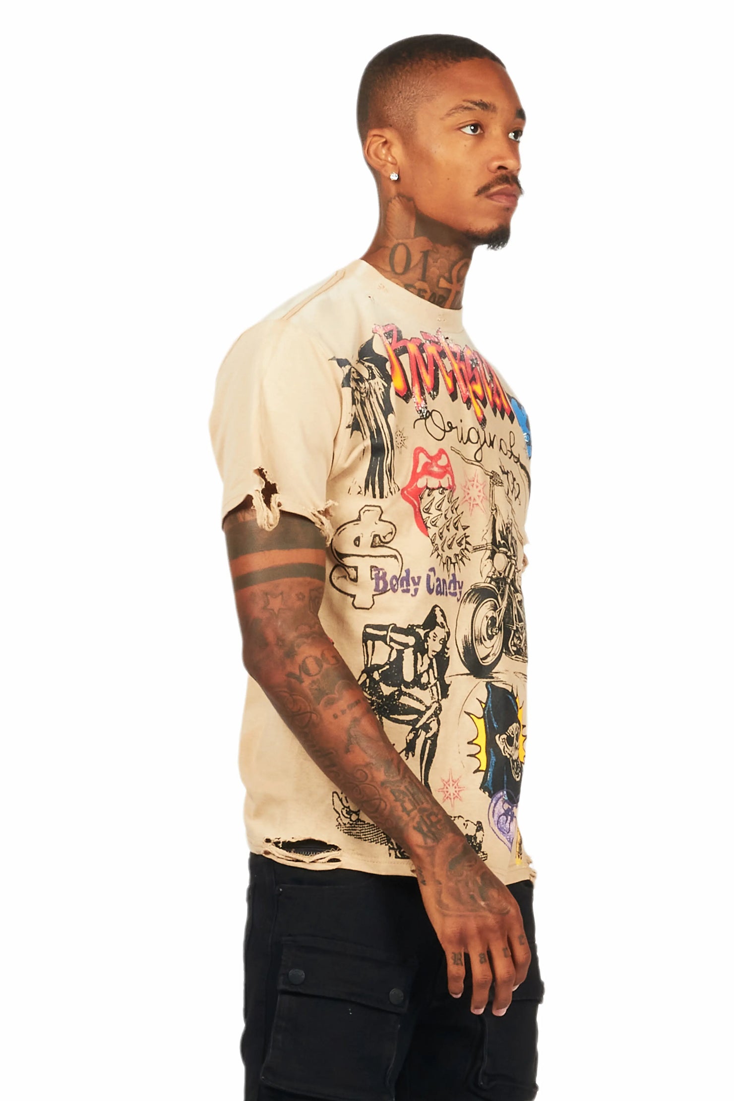 Shoota Beige Oversized Graphic T-Shirt