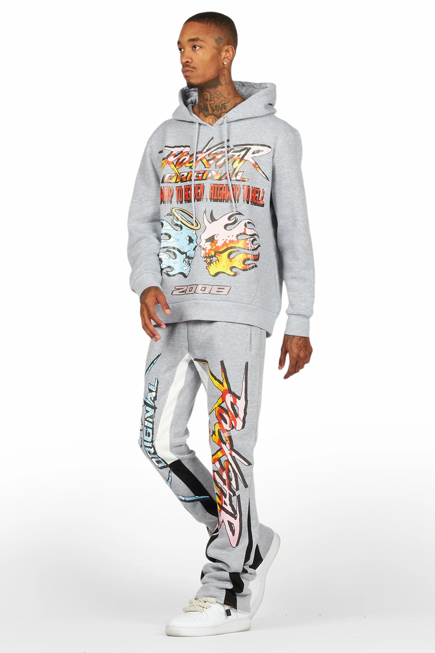 Sky Grey/Black Stacked Flare Pant Set