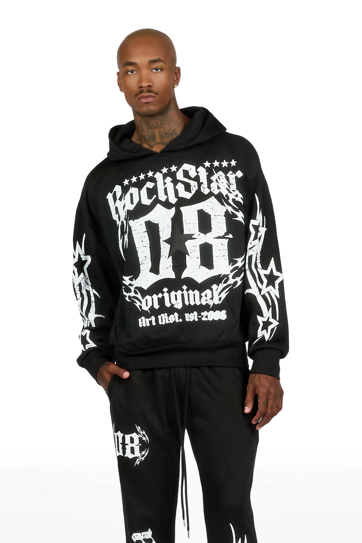 Branko Black/White Hoodie Relaxed Track Set