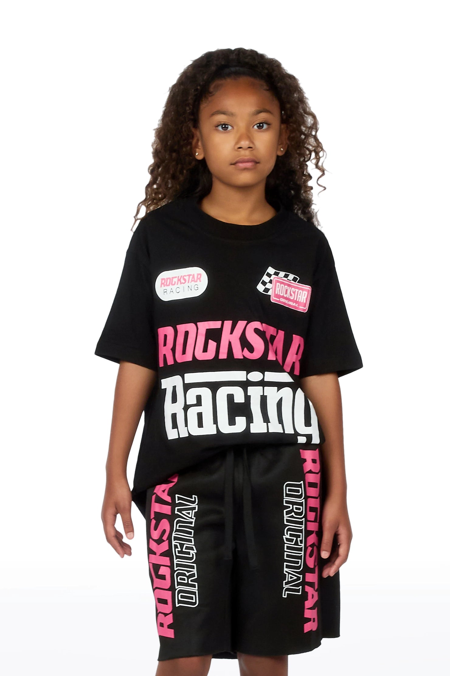 Girls Tarie Black Oversized T-Shirt Short Set