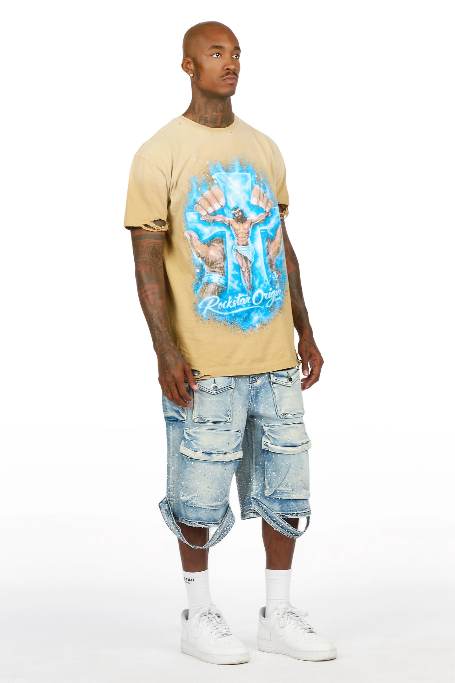 Keoni Light Blue Rhinestone Denim Short