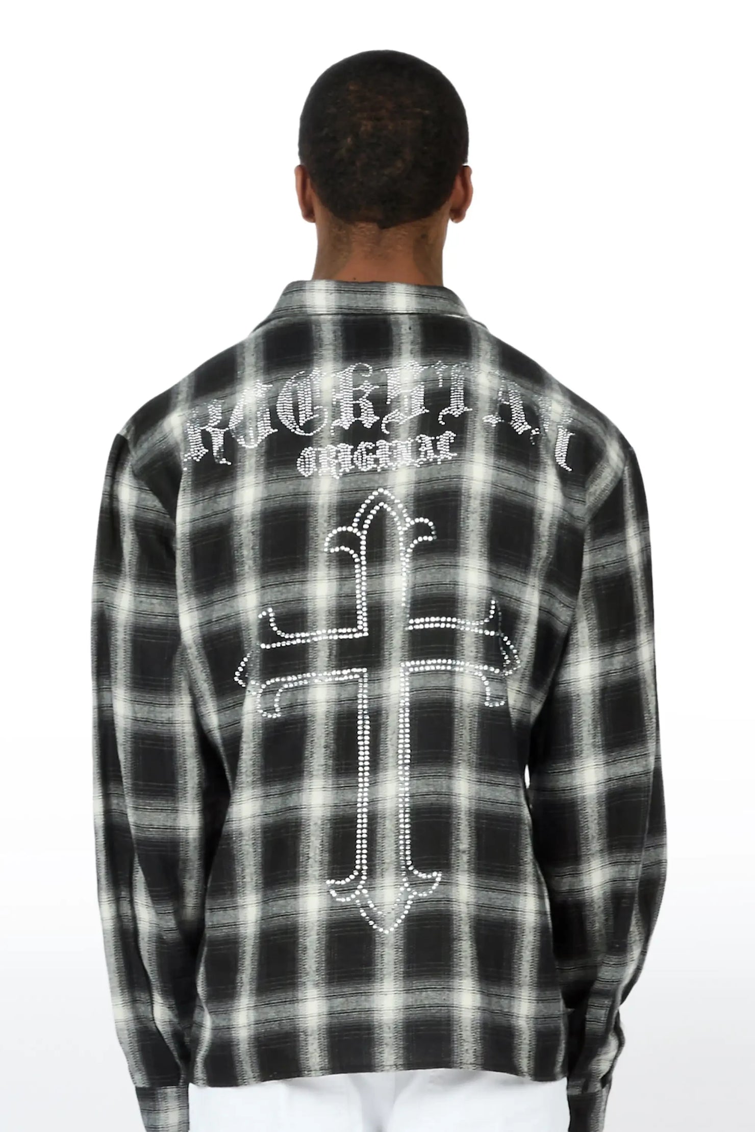 Poldi Black Rhinestone Flannel Long Sleeve Shirt