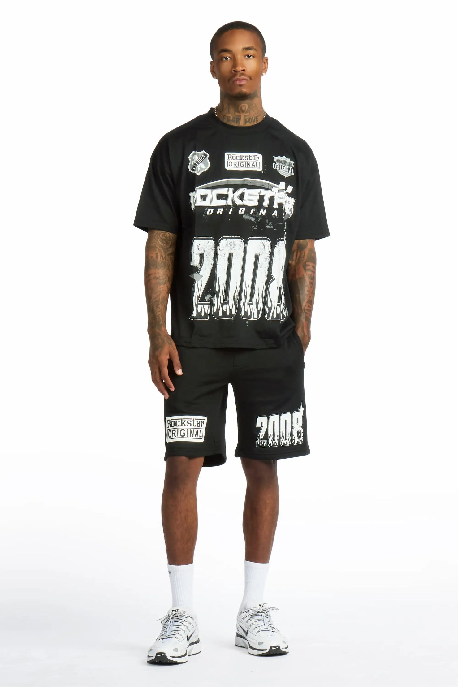 Amos Black/White Graphic T-Shirt Short Set