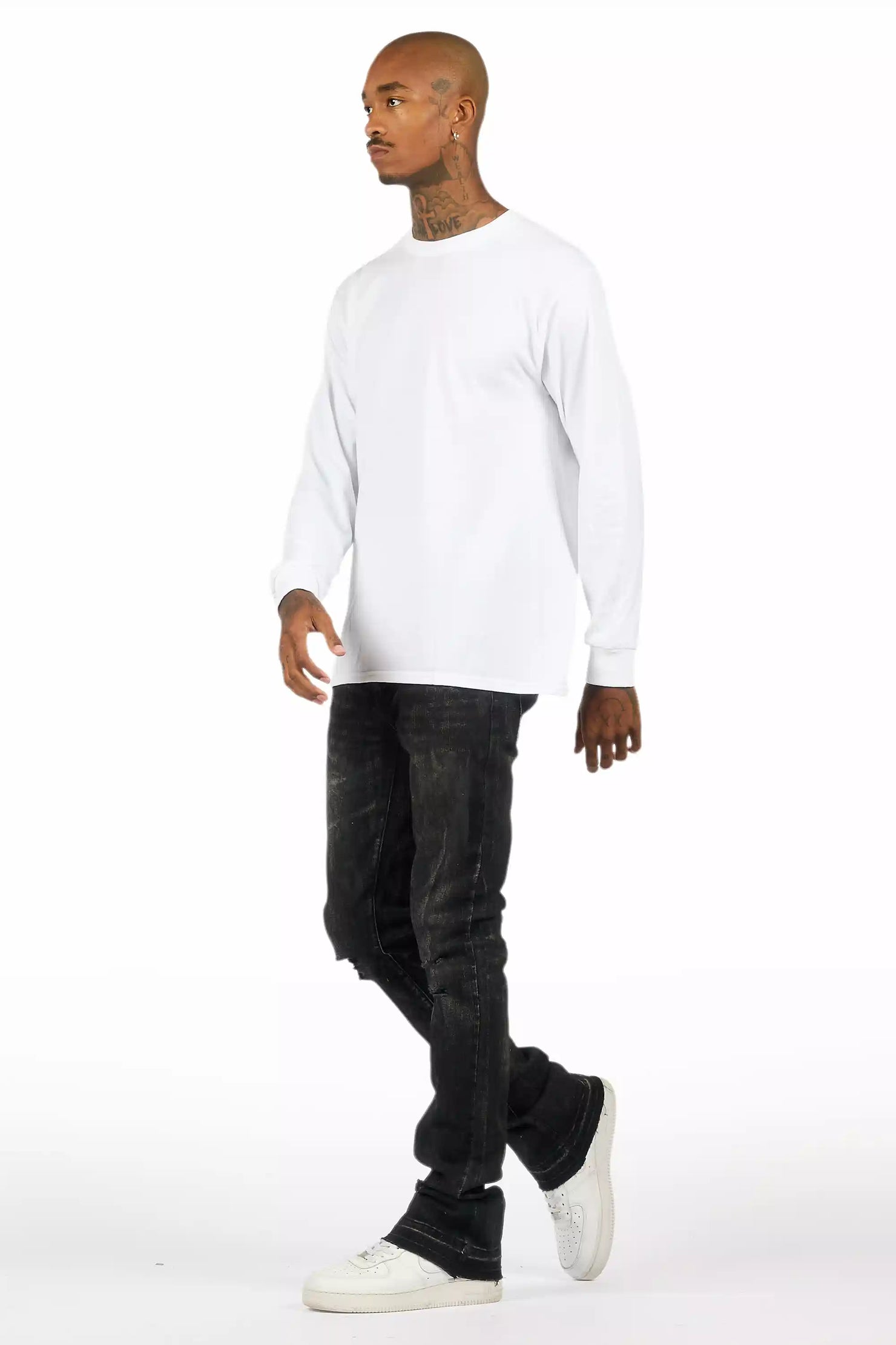 Inkspill Grey Oil Wash Stacked Flare Jean