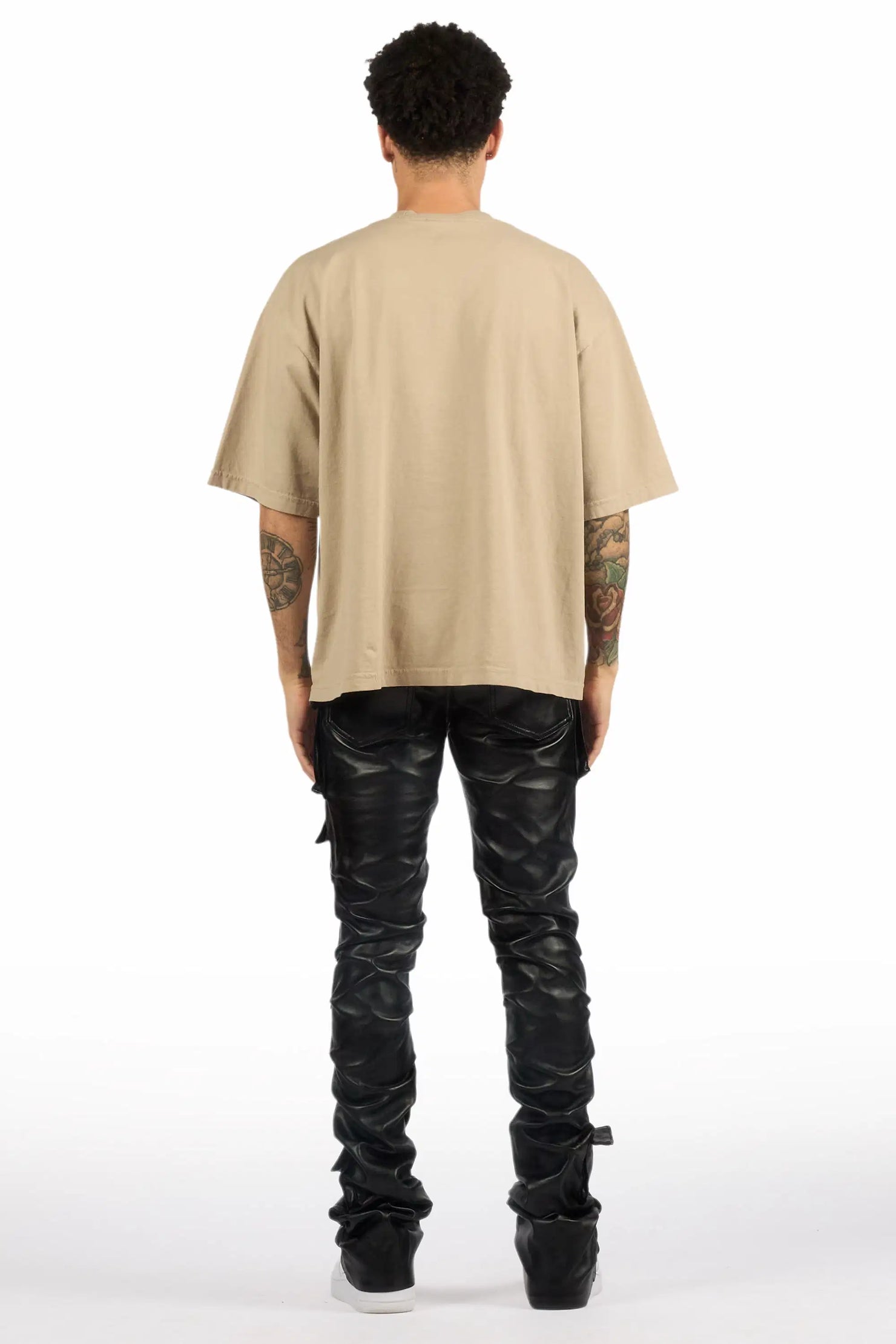 Gentry Black Stacked Flare PU Pants