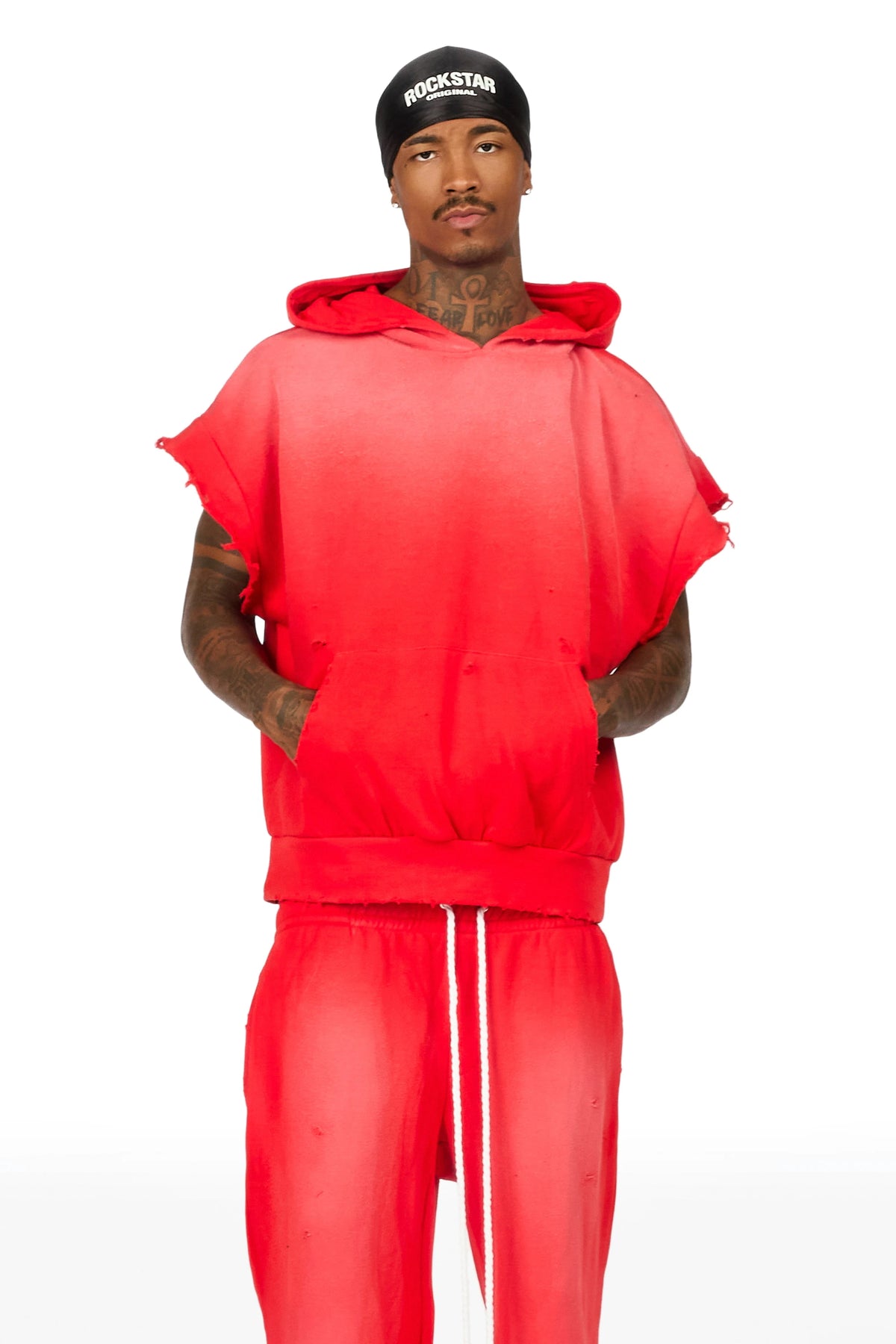 Warden Red Cut Sleeve Hoodie/Extra Long Jort Set