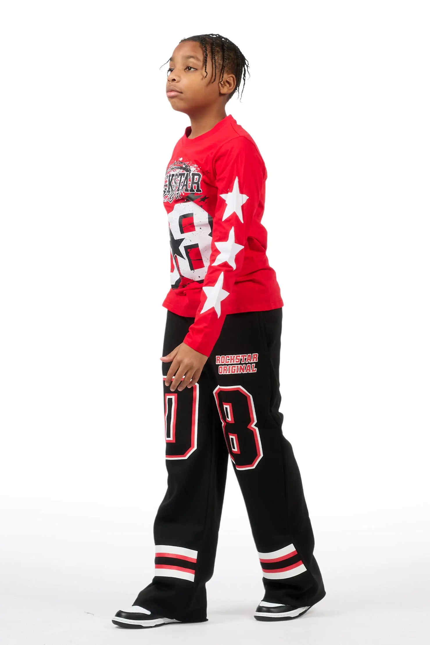 Boys Lenayh Black/Red Baggy Track Pant