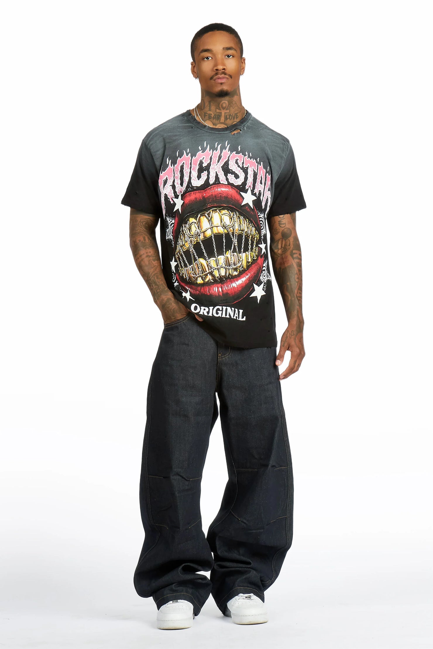Glasina Black Oversized Graphic T-Shirt
