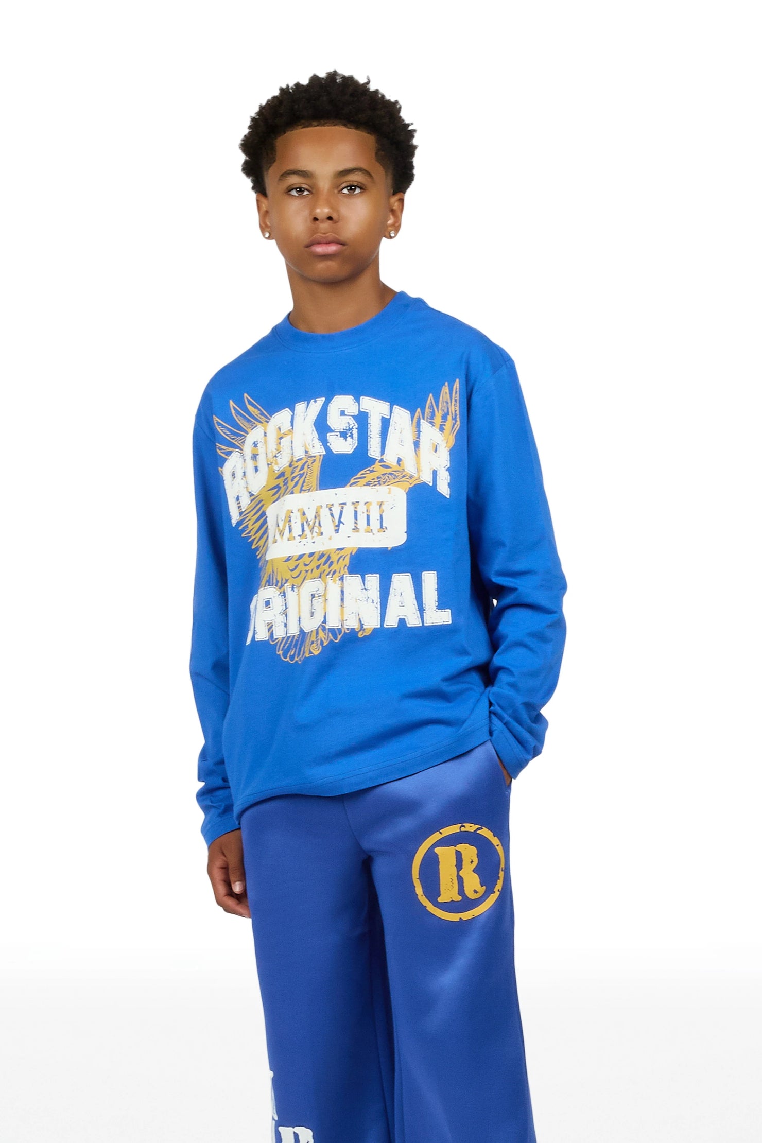 Boys Borya Royal/Yellow Long Sleeve T-Shirt Track Set
