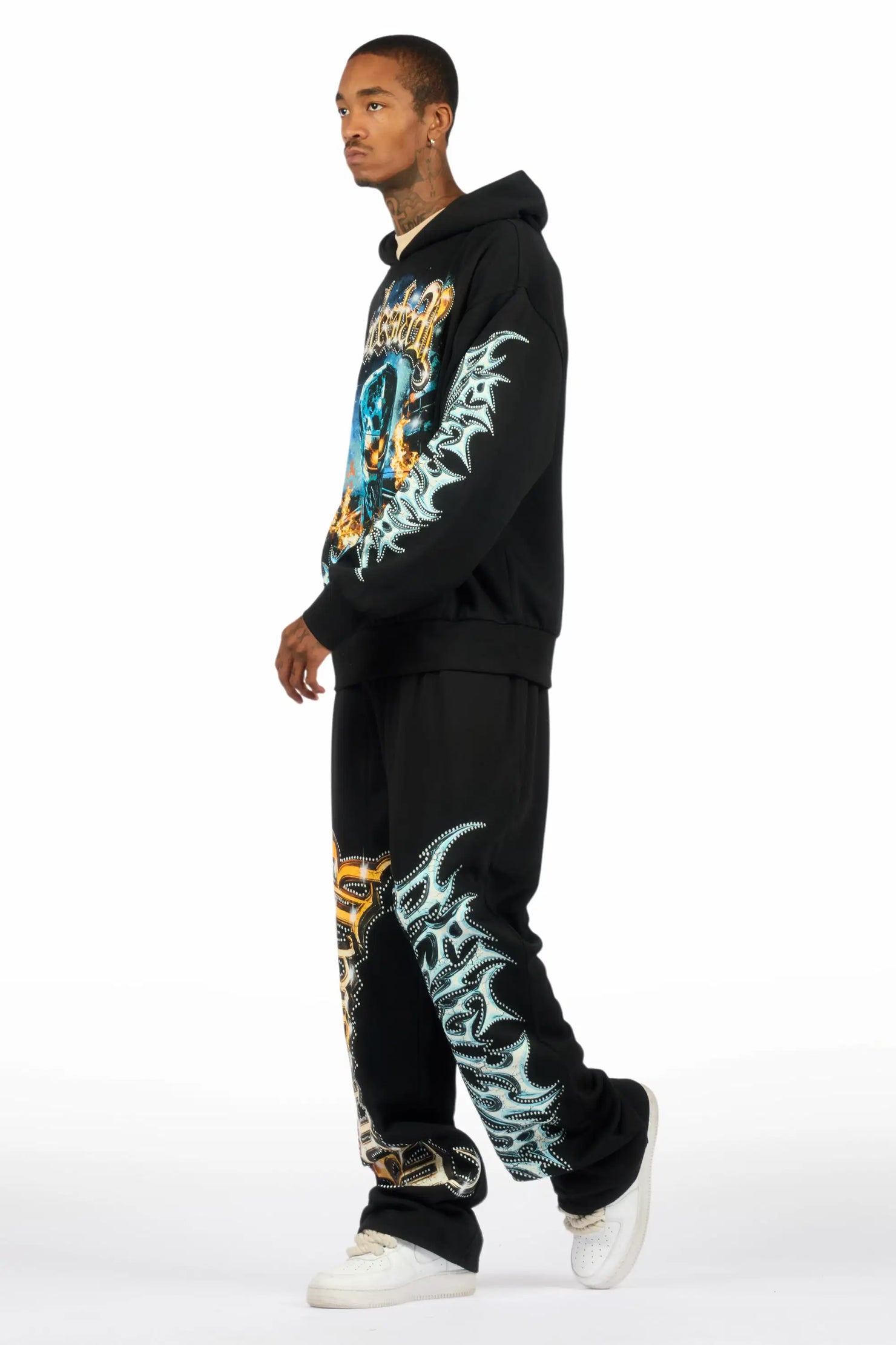 Mesin Black Hoodie/Baggy Pant Track Set