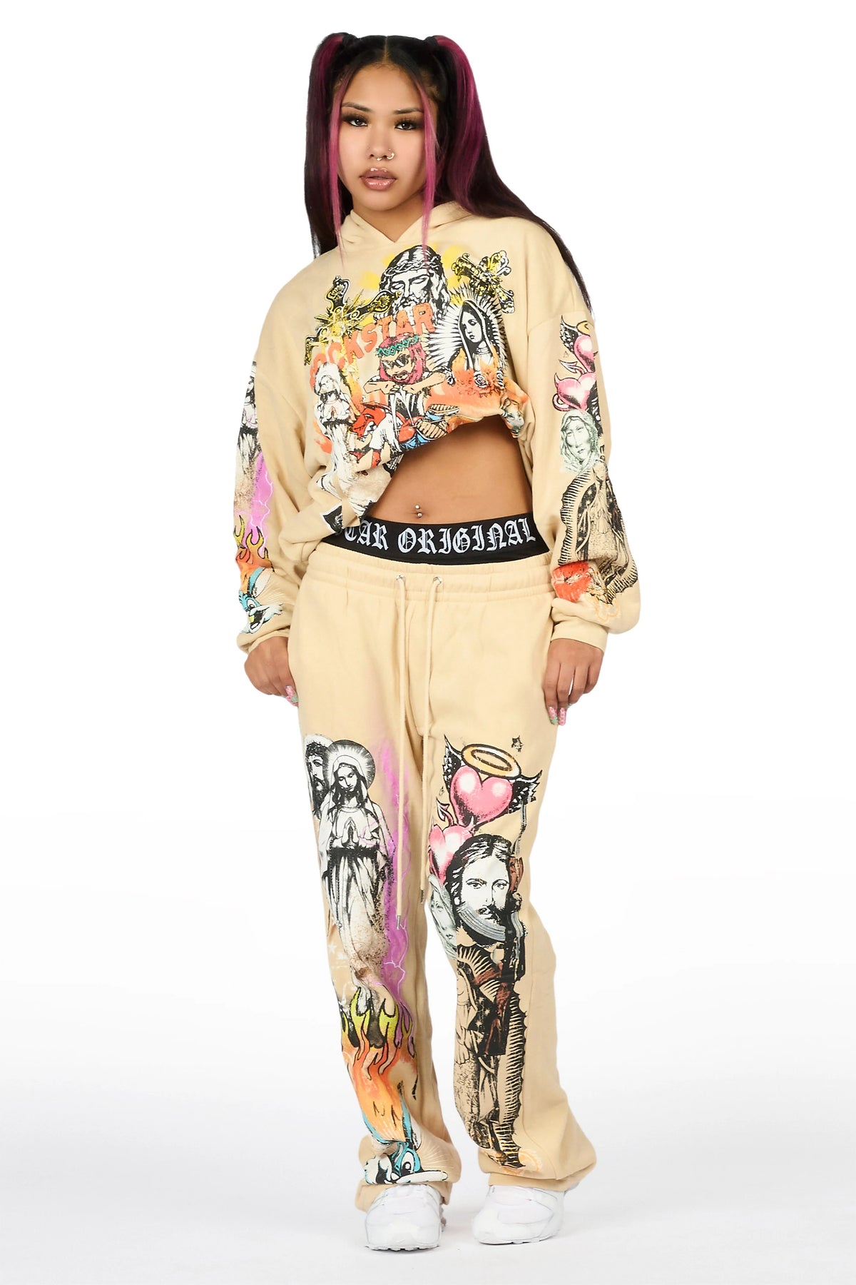 Obscura Beige Graphic Baggy Fit Track Set