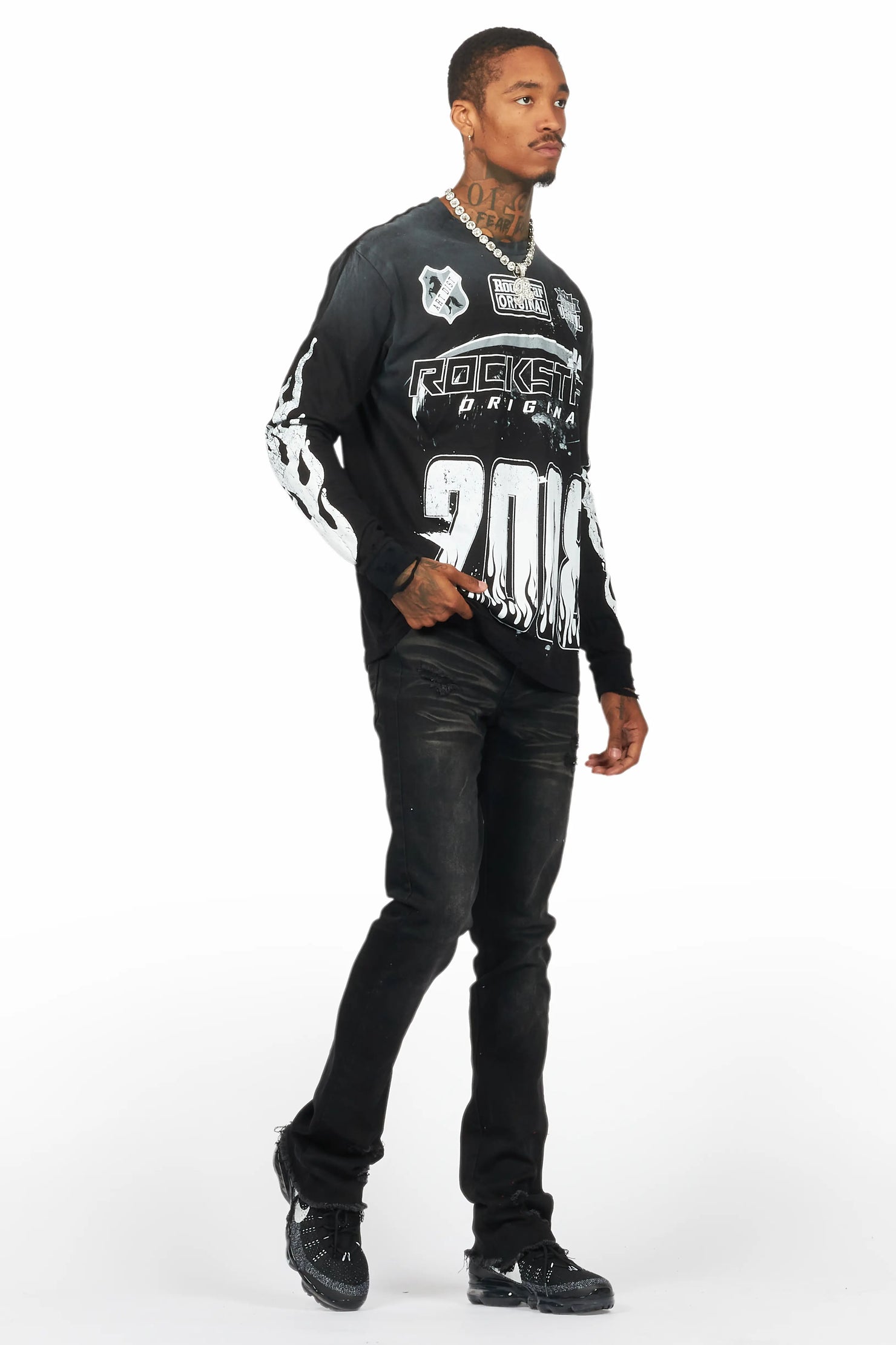 Savag Black Stacked Flare Jean