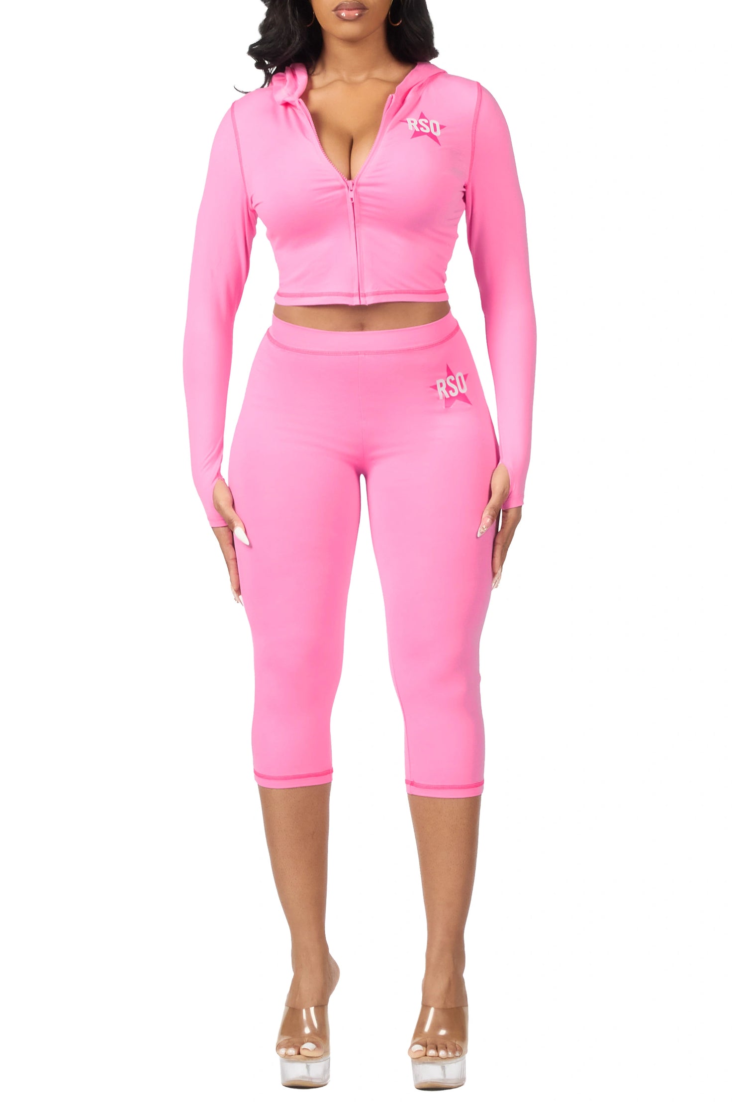 Sharina Pink Zip Up Capri Set
