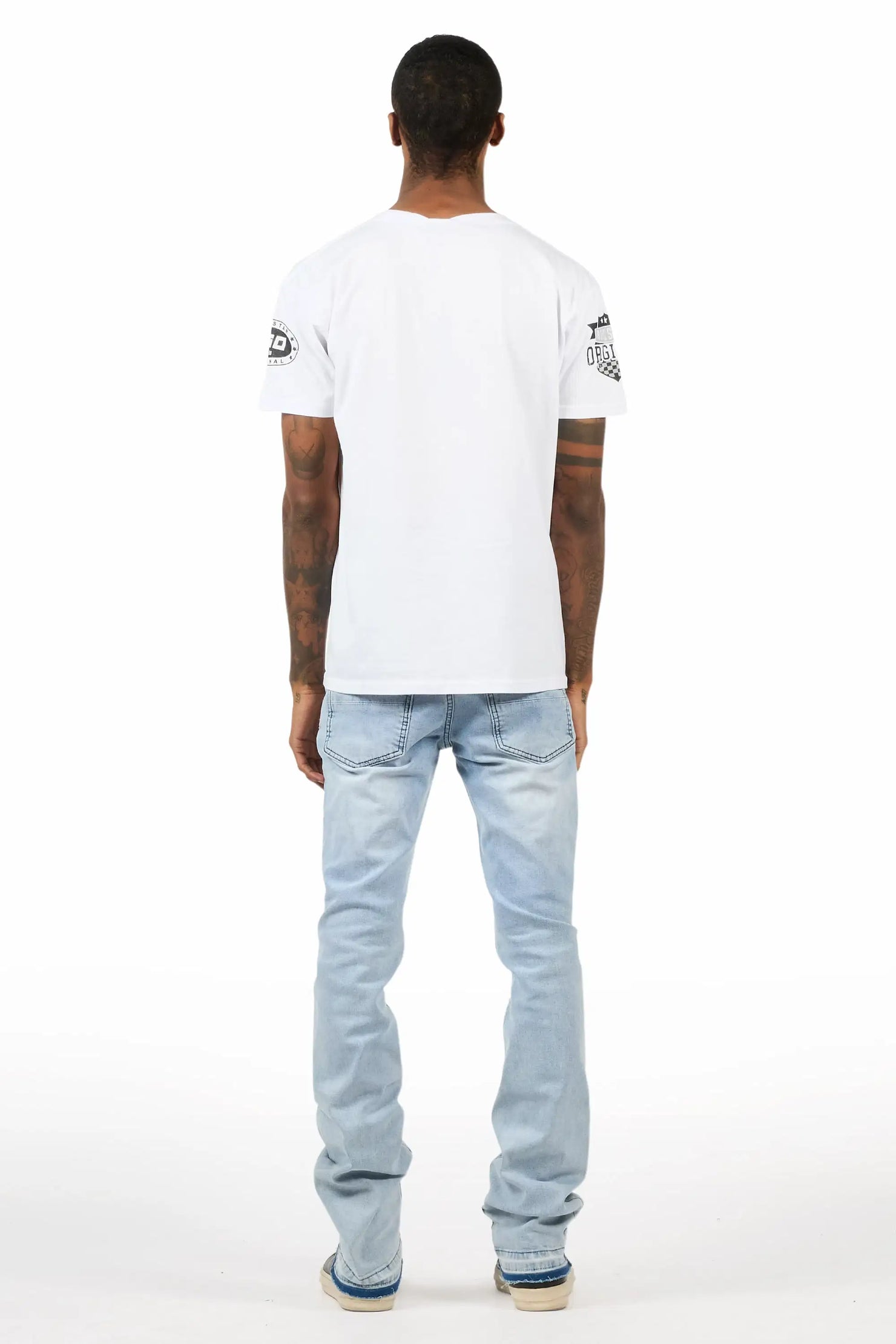 Ziv Pearl Light Blue Stacked Flare Jean