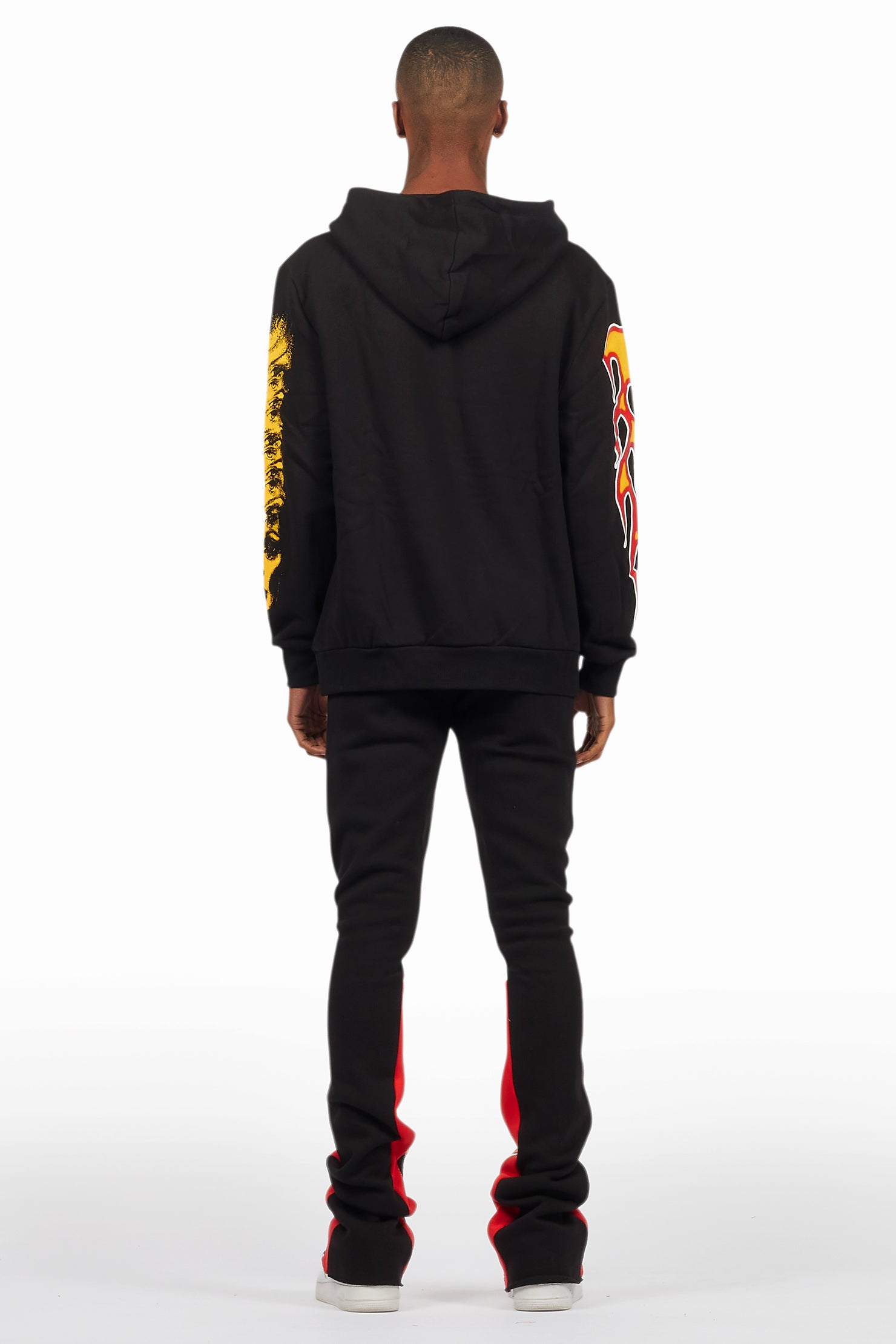 Beno Black/Yellow Stacked Flare Hoodie Track Set