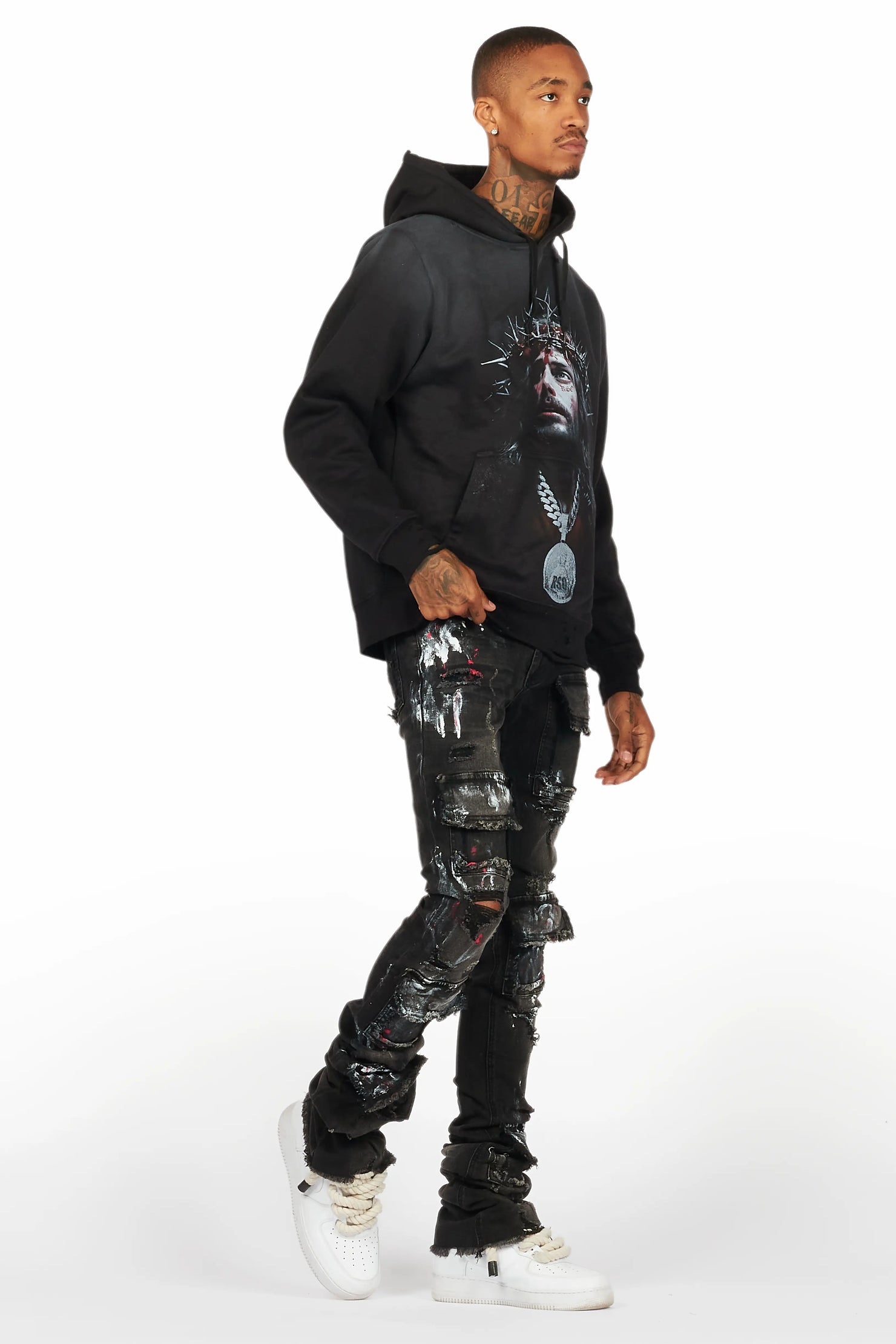 Amina Black Hoodie/Stacked Flare Jean Bundle