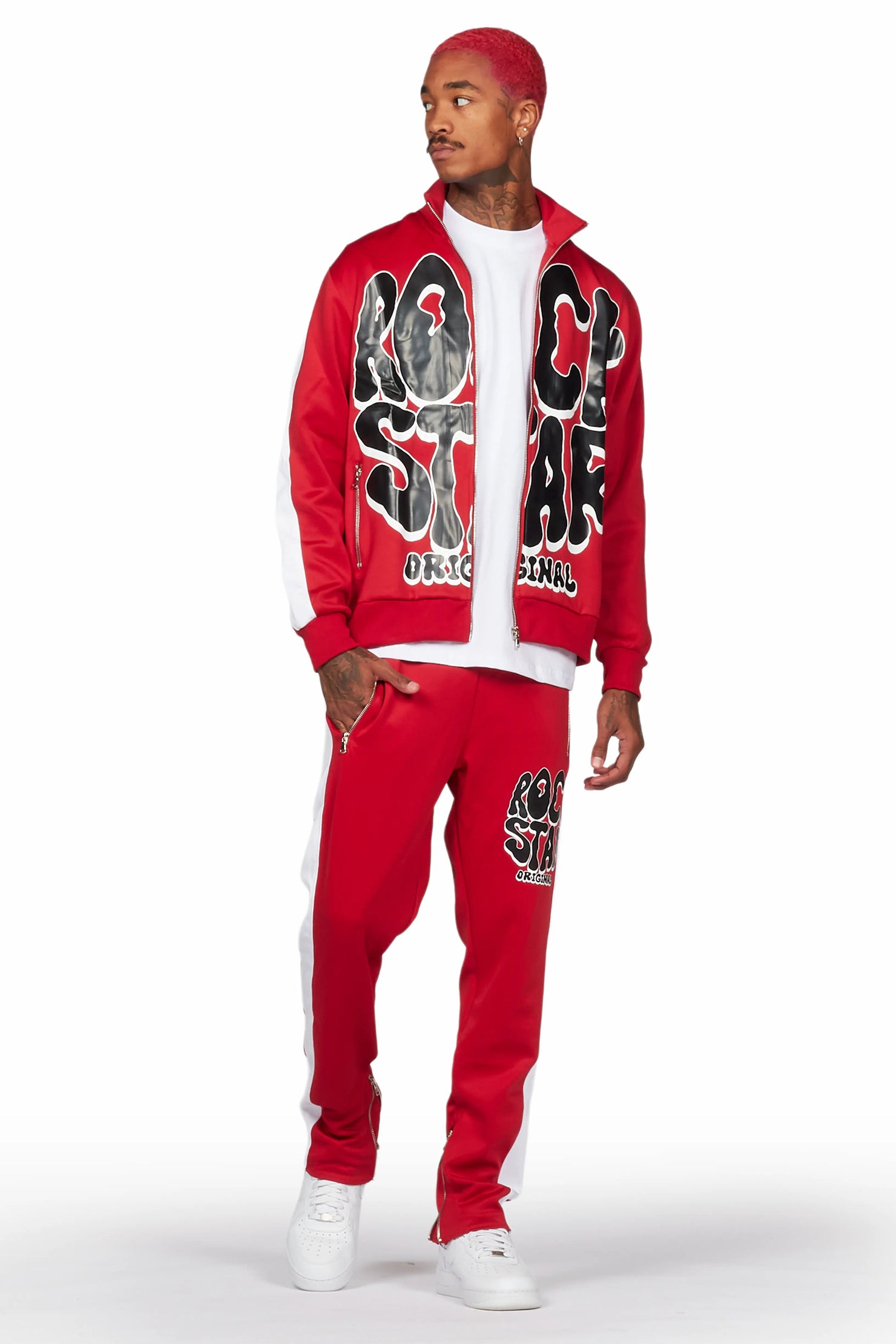 Warblen Red Tricot Slim Fit Track Set