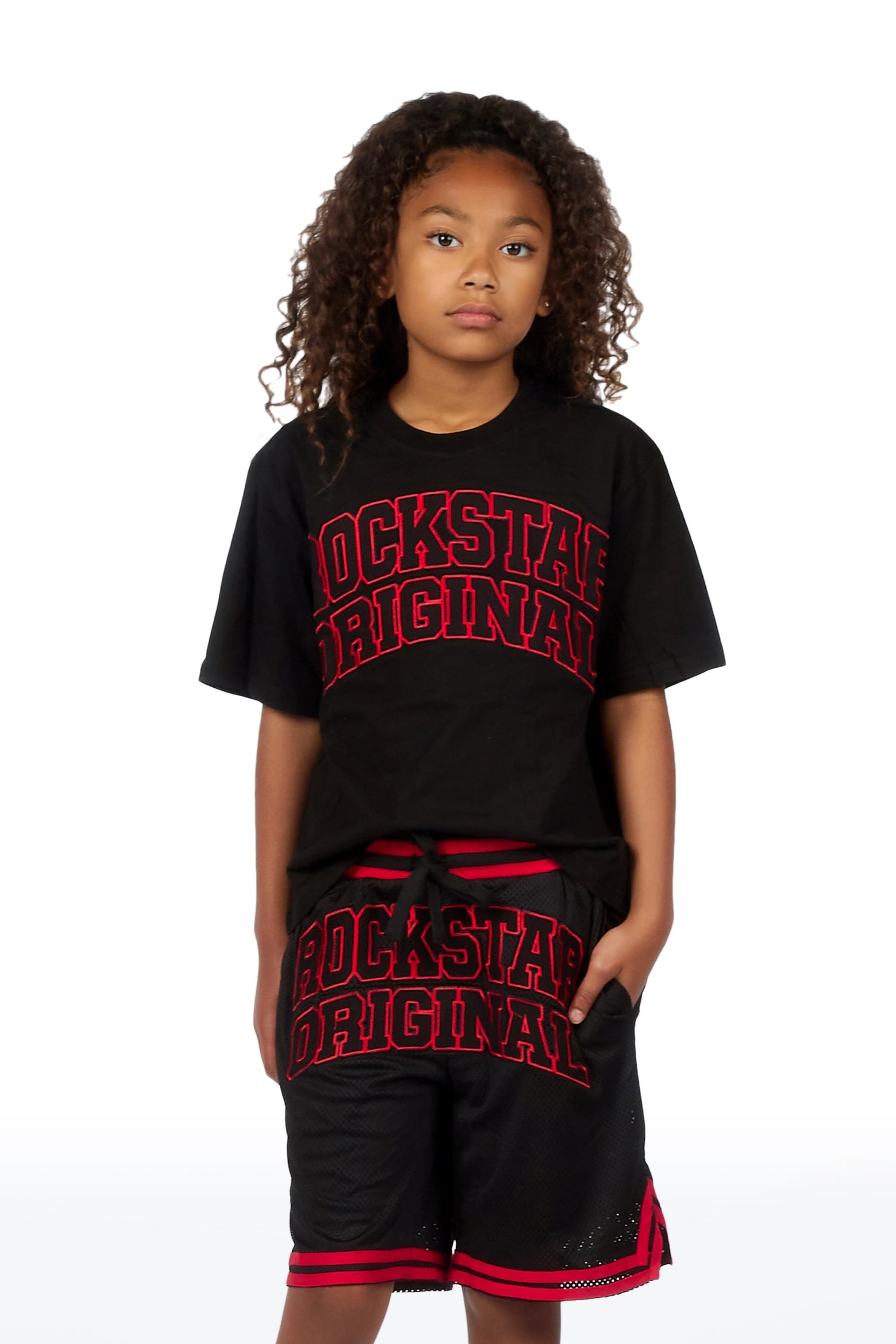 Girls Vanissa Black Fitted T-Shirt Short Set