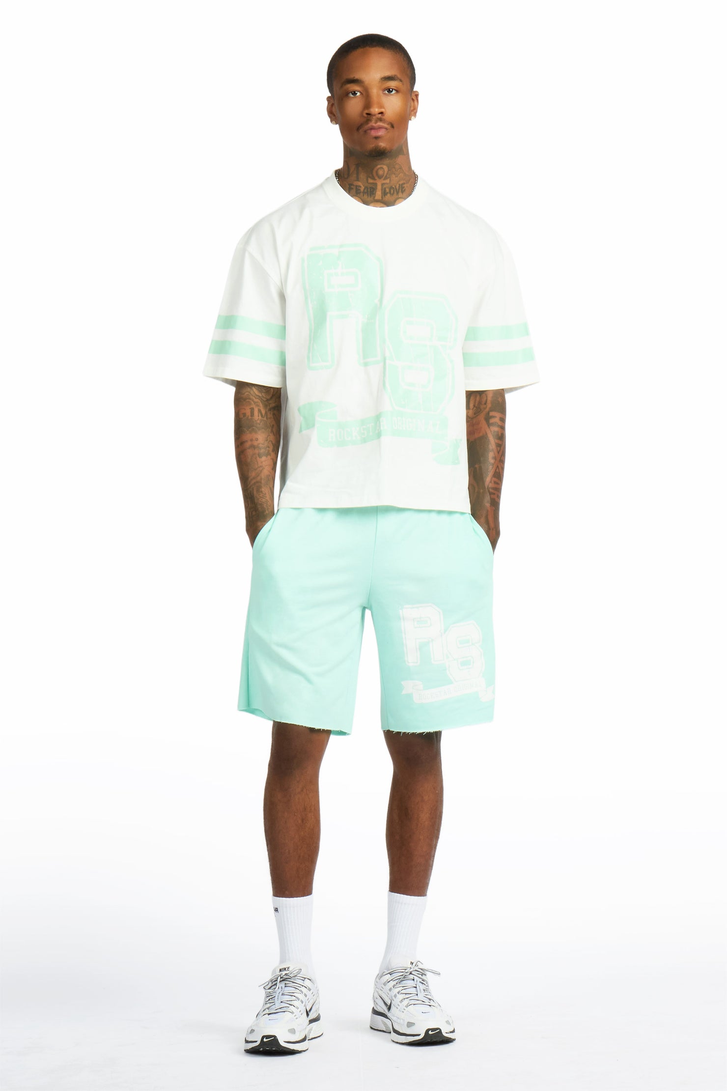 Alik White/Mint Crop Boxy Tee Short Set