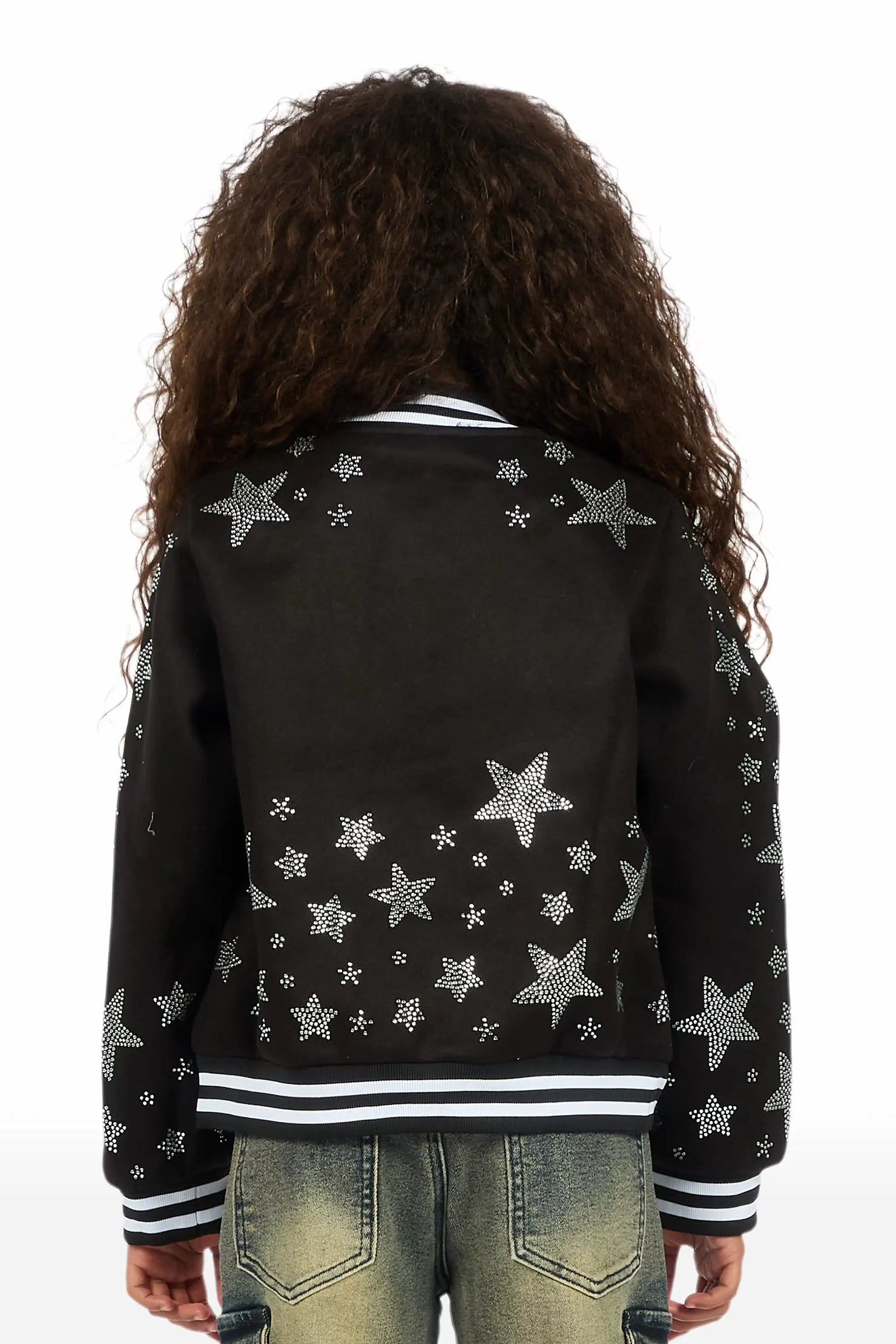 Girls Shanda Black Crop Varsity Jacket