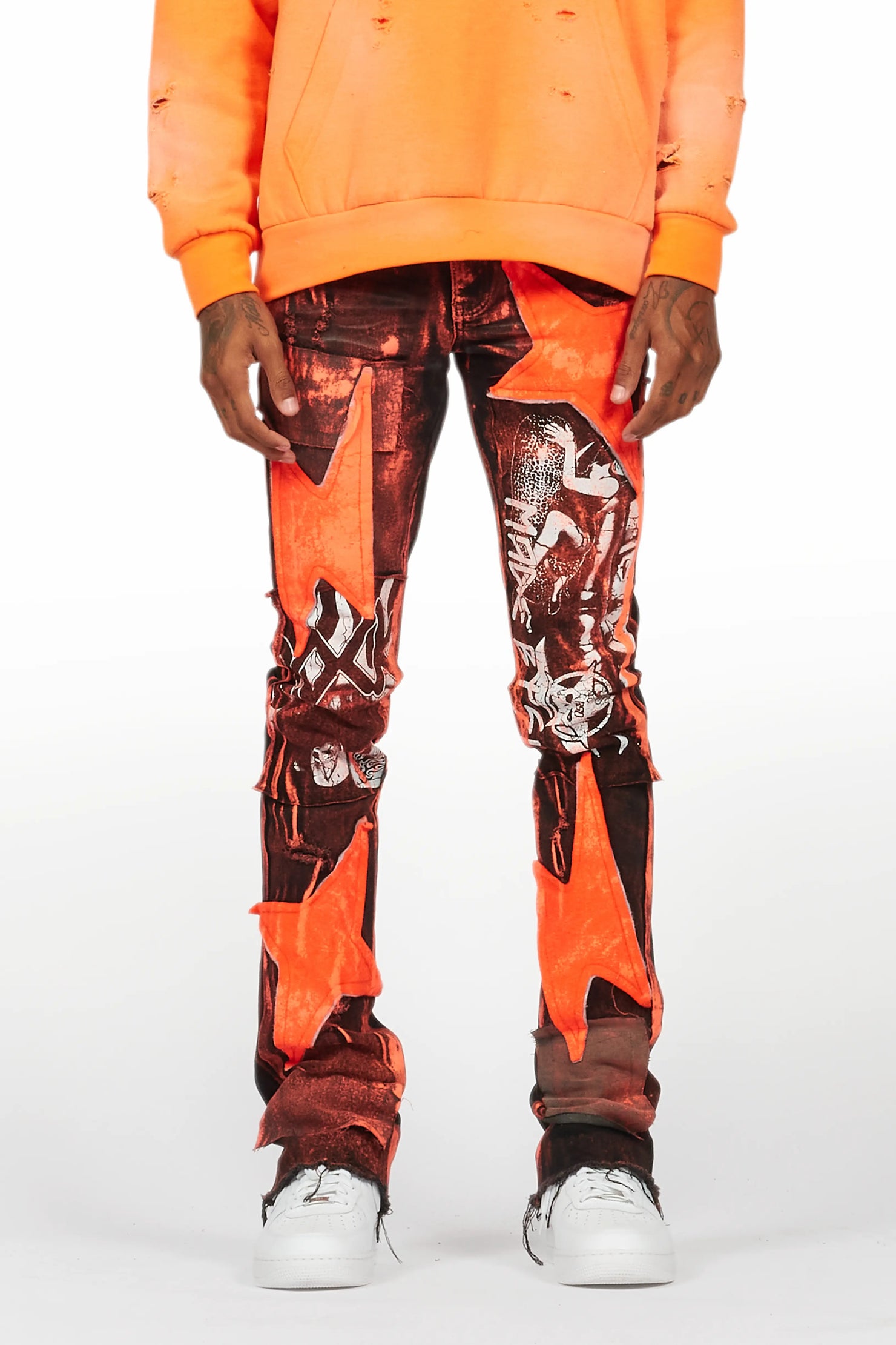 Valko Black/Orange Roller Paint Stacked Flare Jean