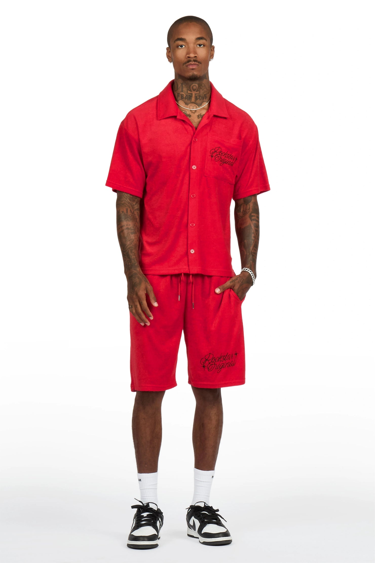 Hirsh Red Button Down Shirt/Short Set