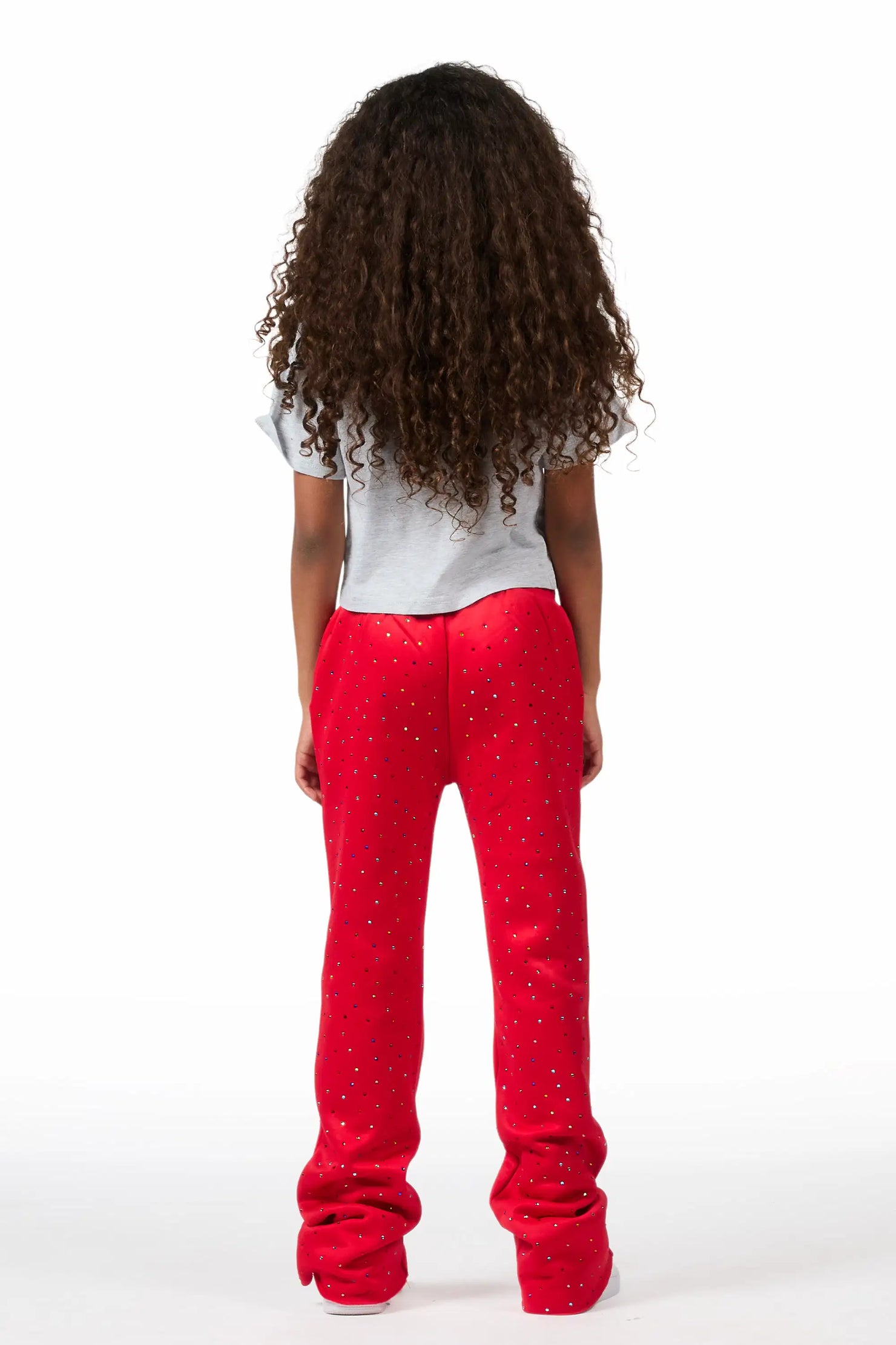 Girls Franchesca Red Rhinestone Stacked Track Pant