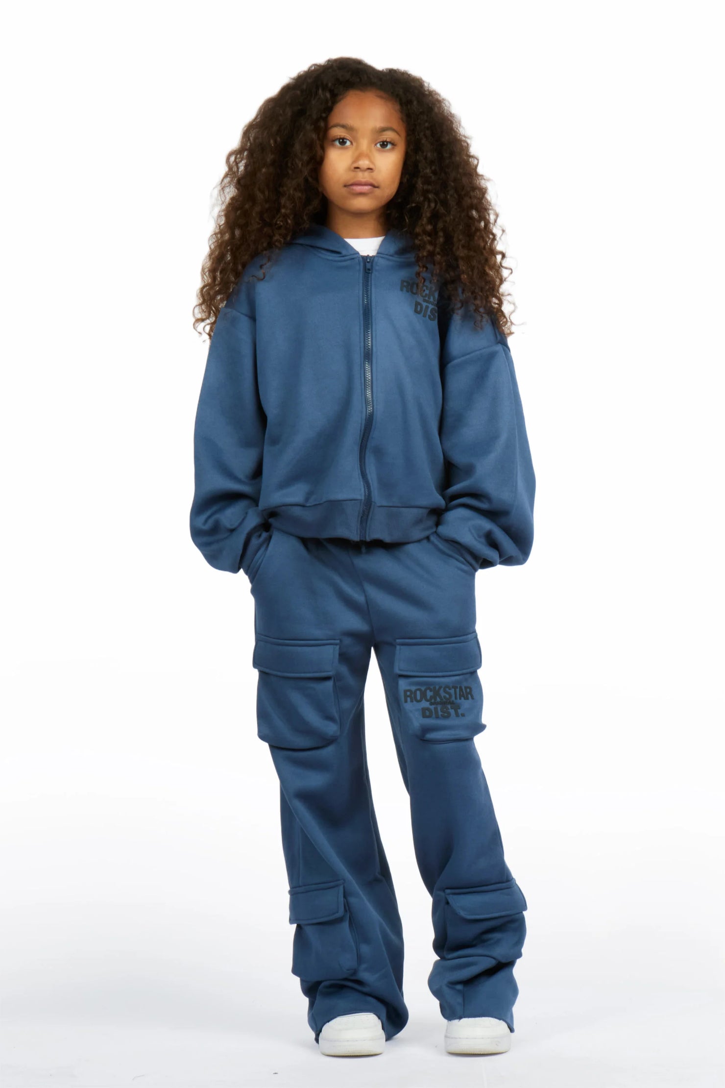 Girls Mauricia Navy Crop Baggy Track Set