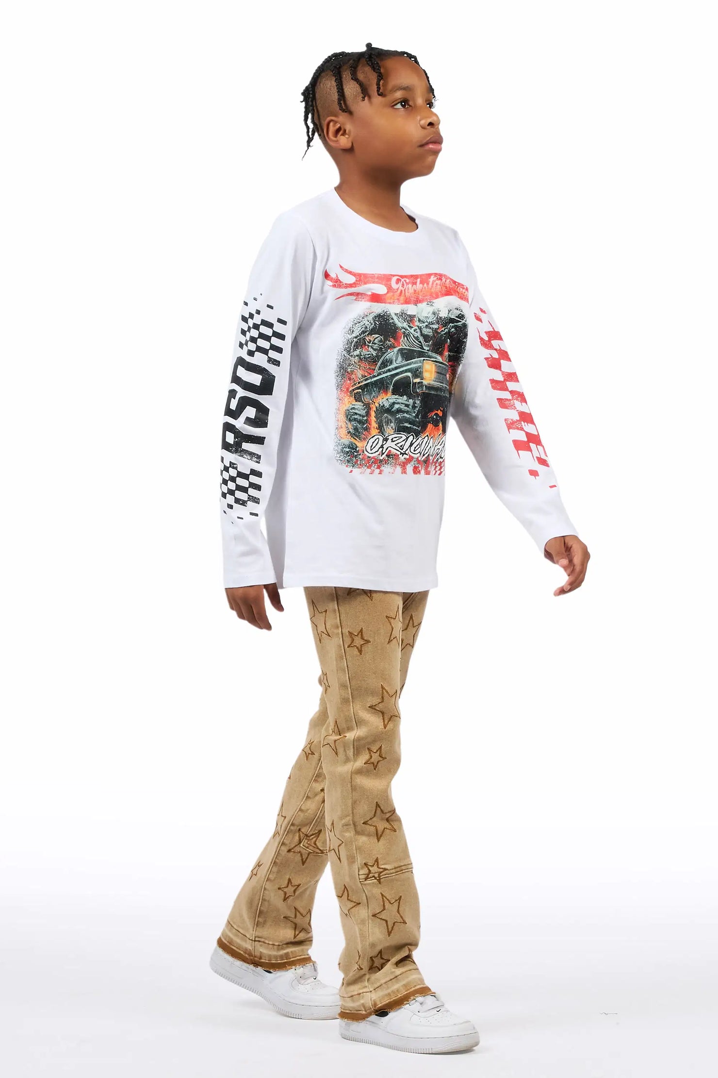 Boys Starship Beige Stacked Flare Jean