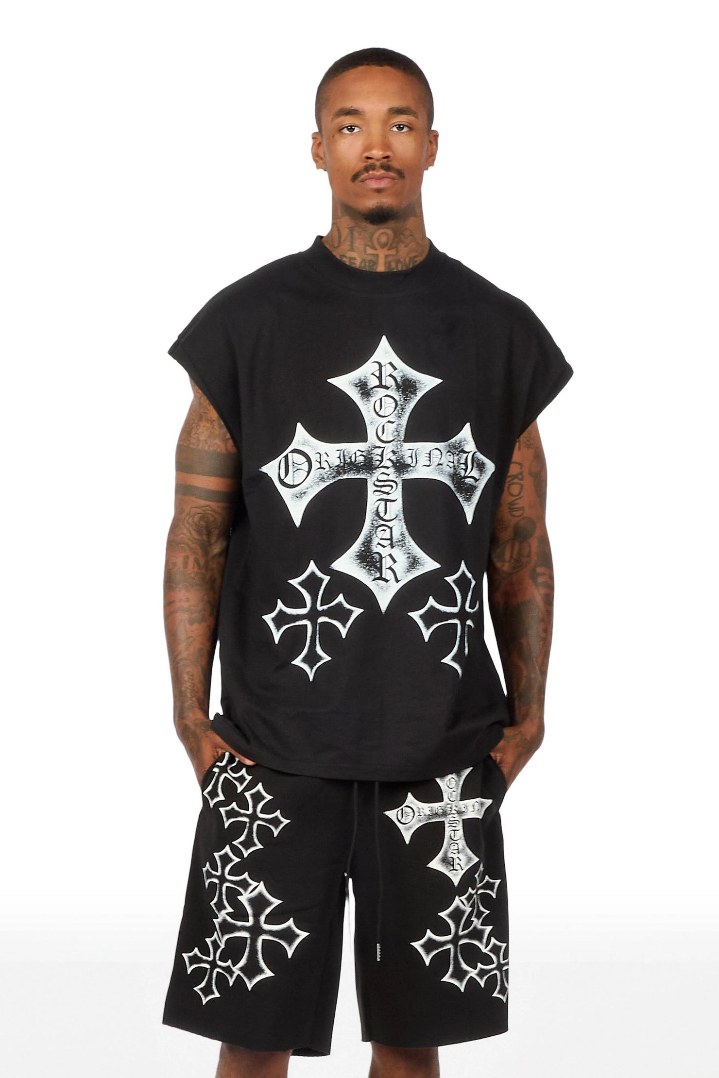 Marizon Black Cut Sleeve T-Shirt/Short Set