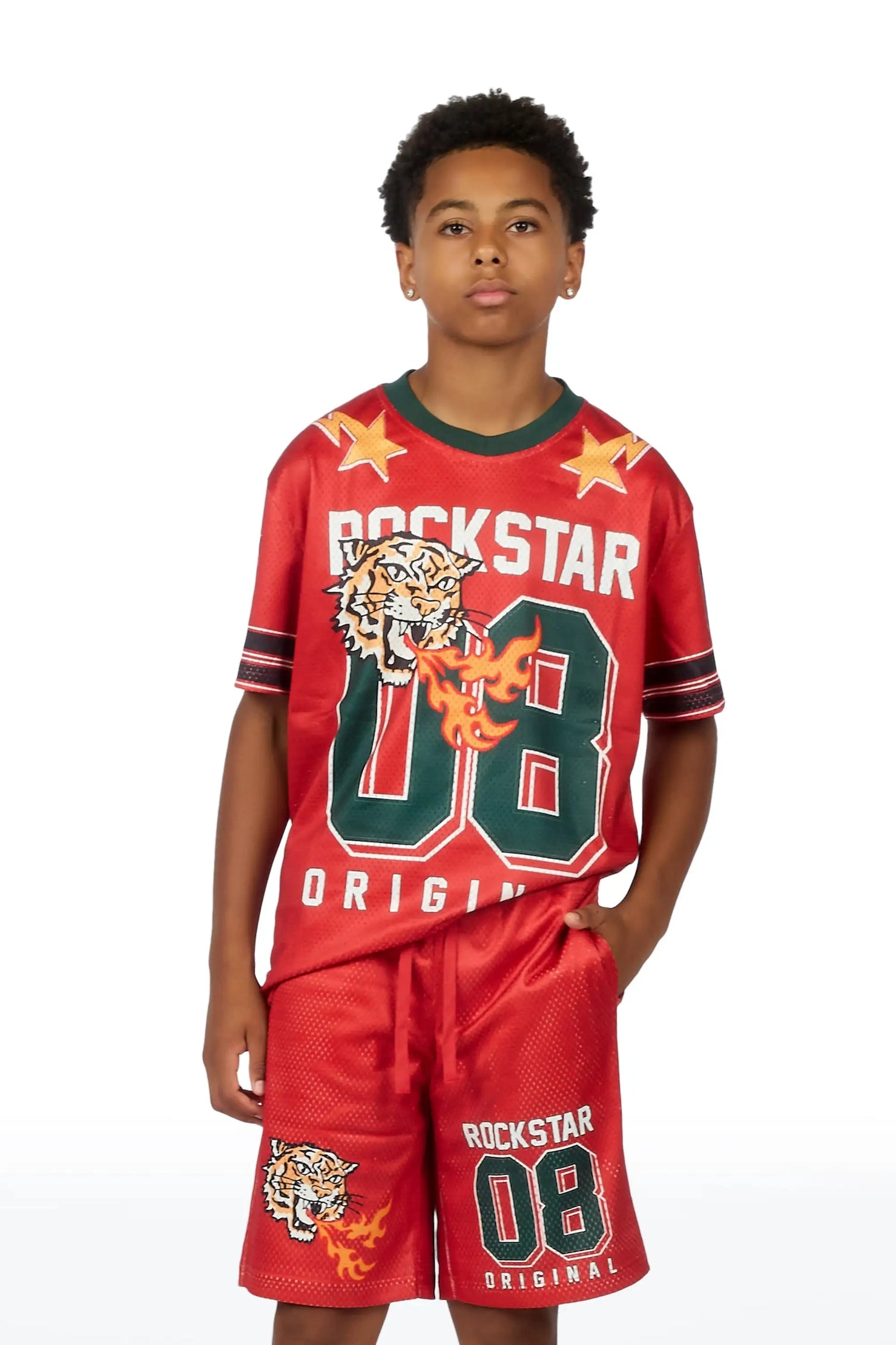 Boys Flamming Tiger Red T-Shirt/Short Set