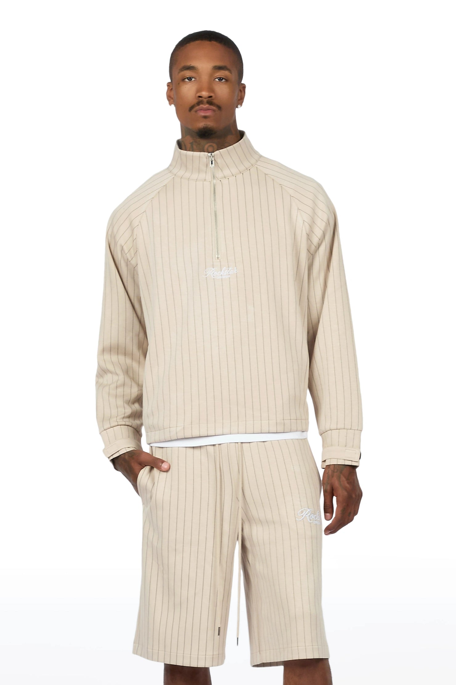 Hernan Beige Quarter Zip Raglan Short Set