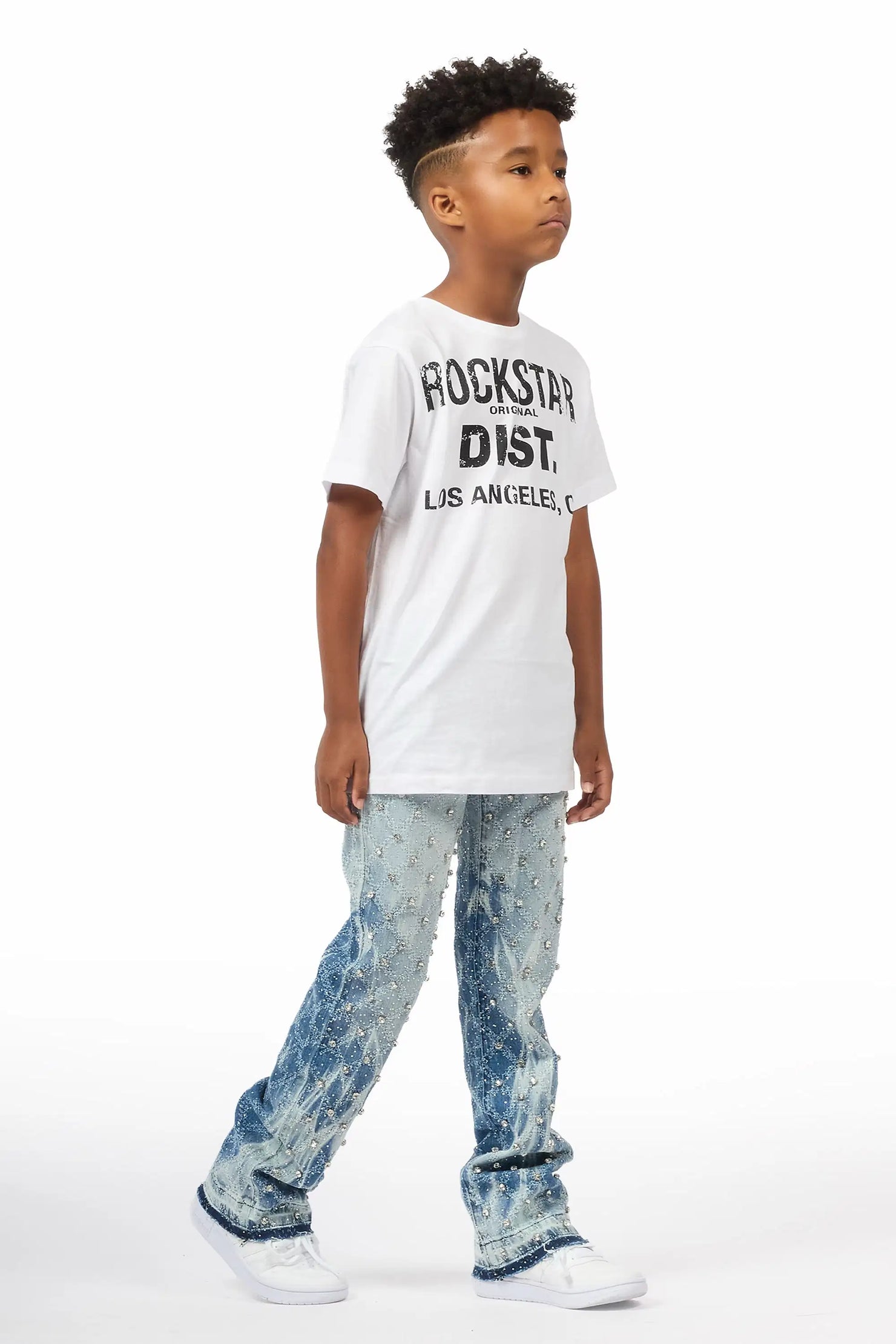 Boys Glit Blue Rhinestone Stacked Flare Jean