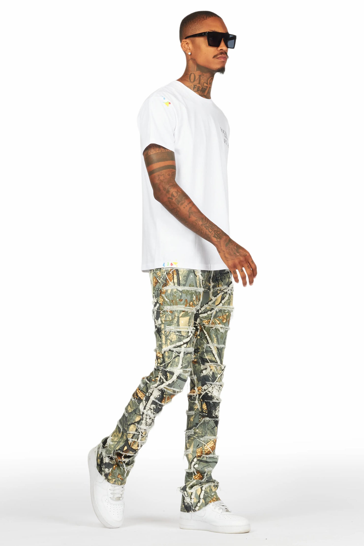 Miguelo Tree Camo Stacked Flare Jean