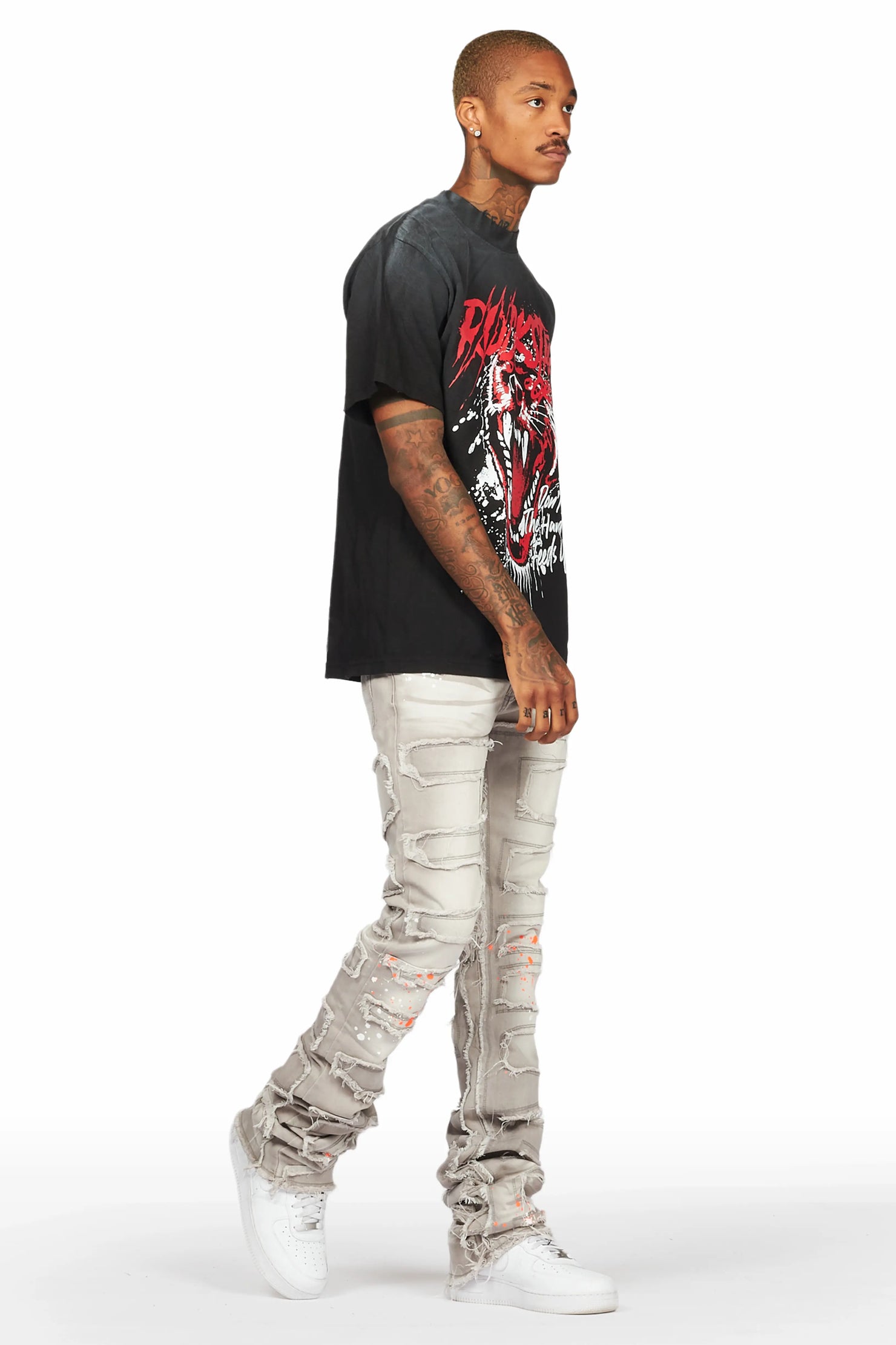 Macon Grey/Orange Painter Super Stacked Flare Jean