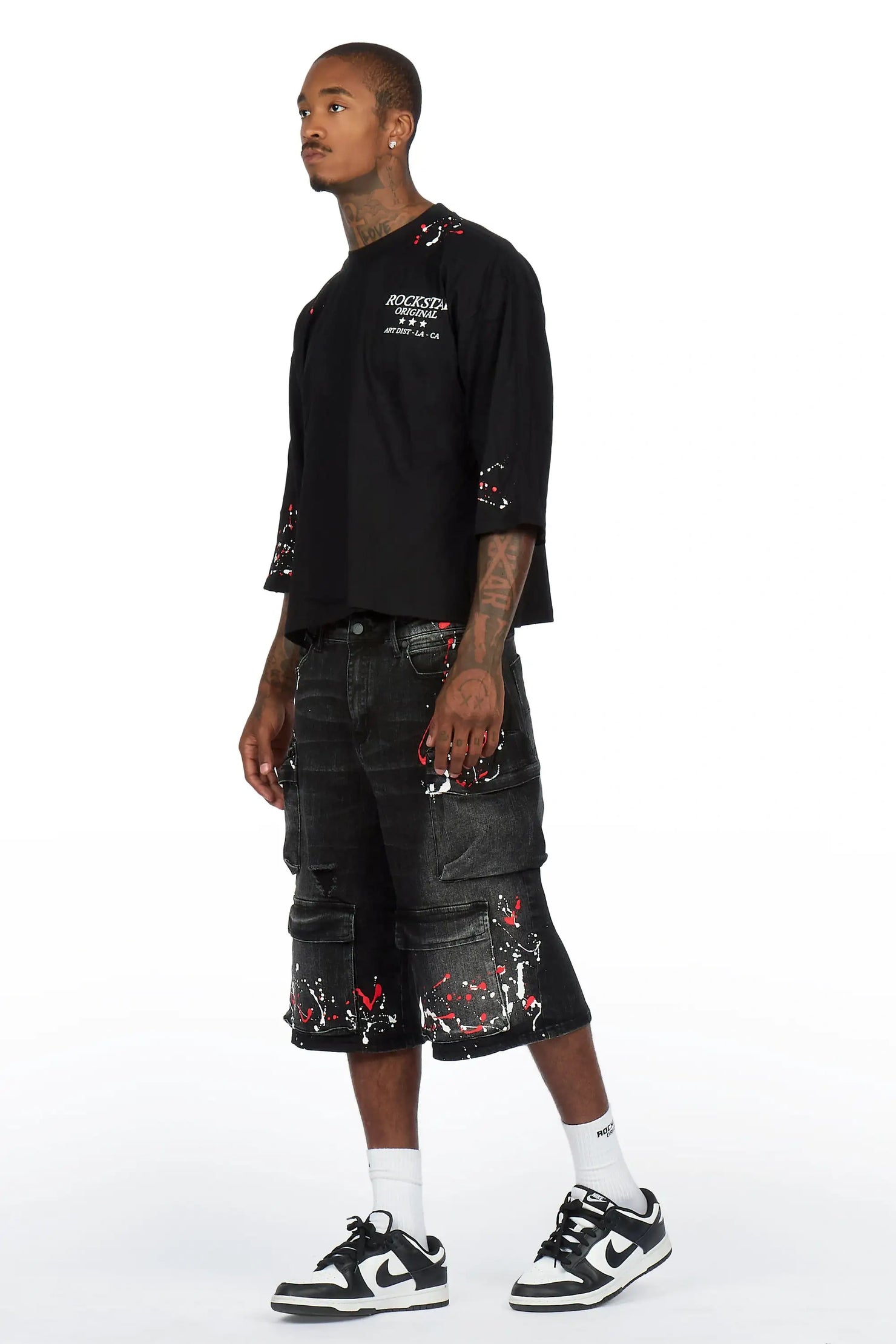 Saxon Black Graphic T-Shirt Denim Jort Set