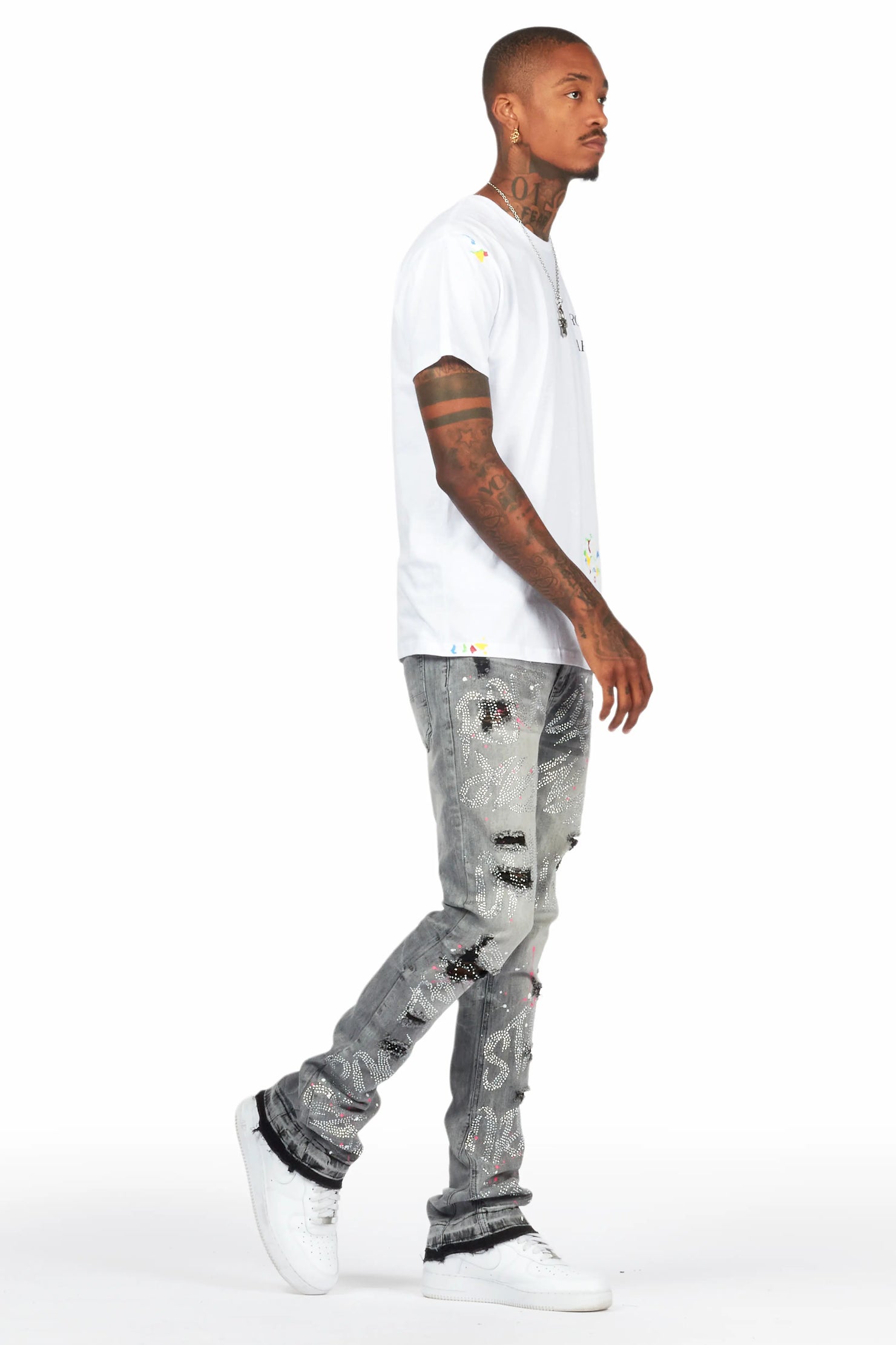 Eren Grey/Pink Stacked Flare Jean