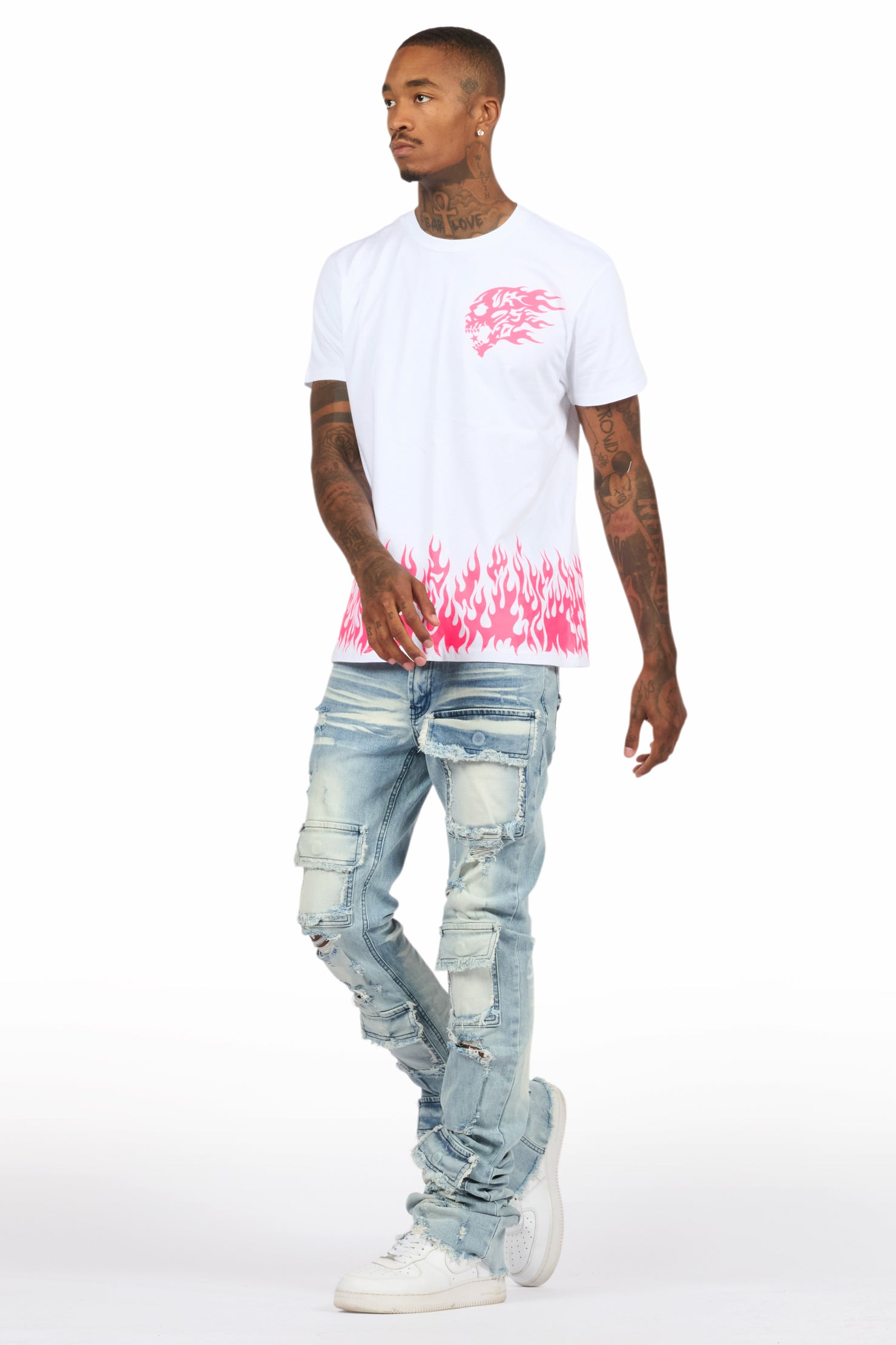 Bubble White/Pink T-Shirt/Super Stacked Flare Jean Bundle
