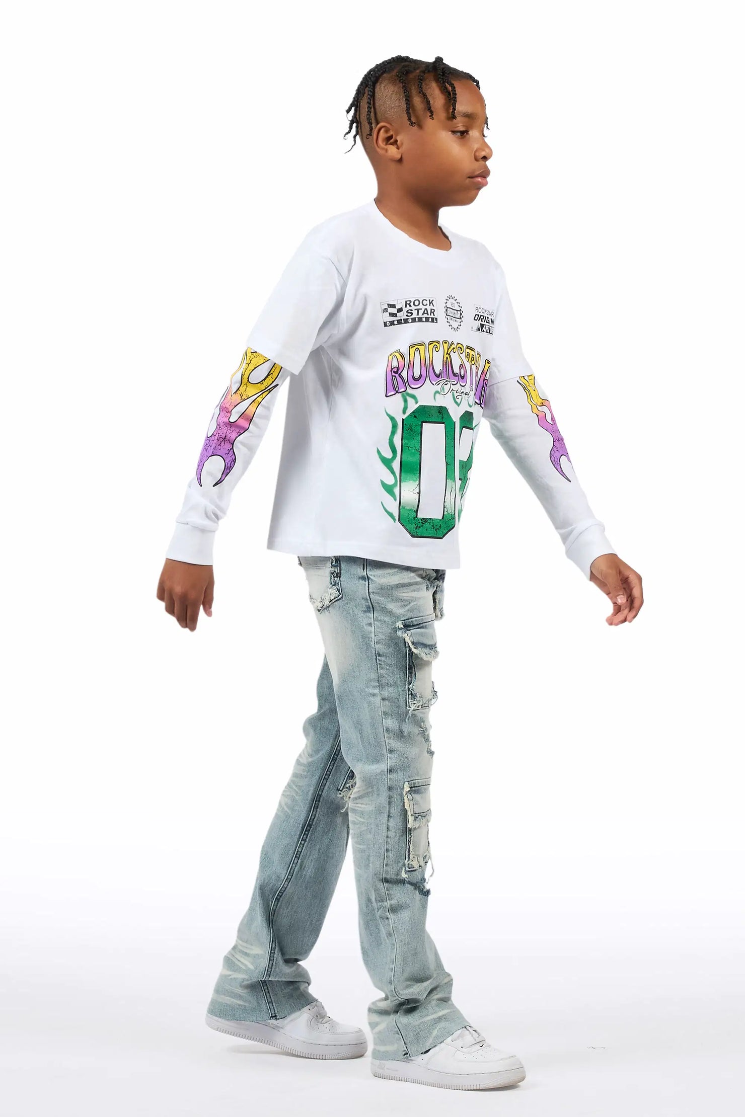 Boys Petrus Blue Stacked Flare Jean