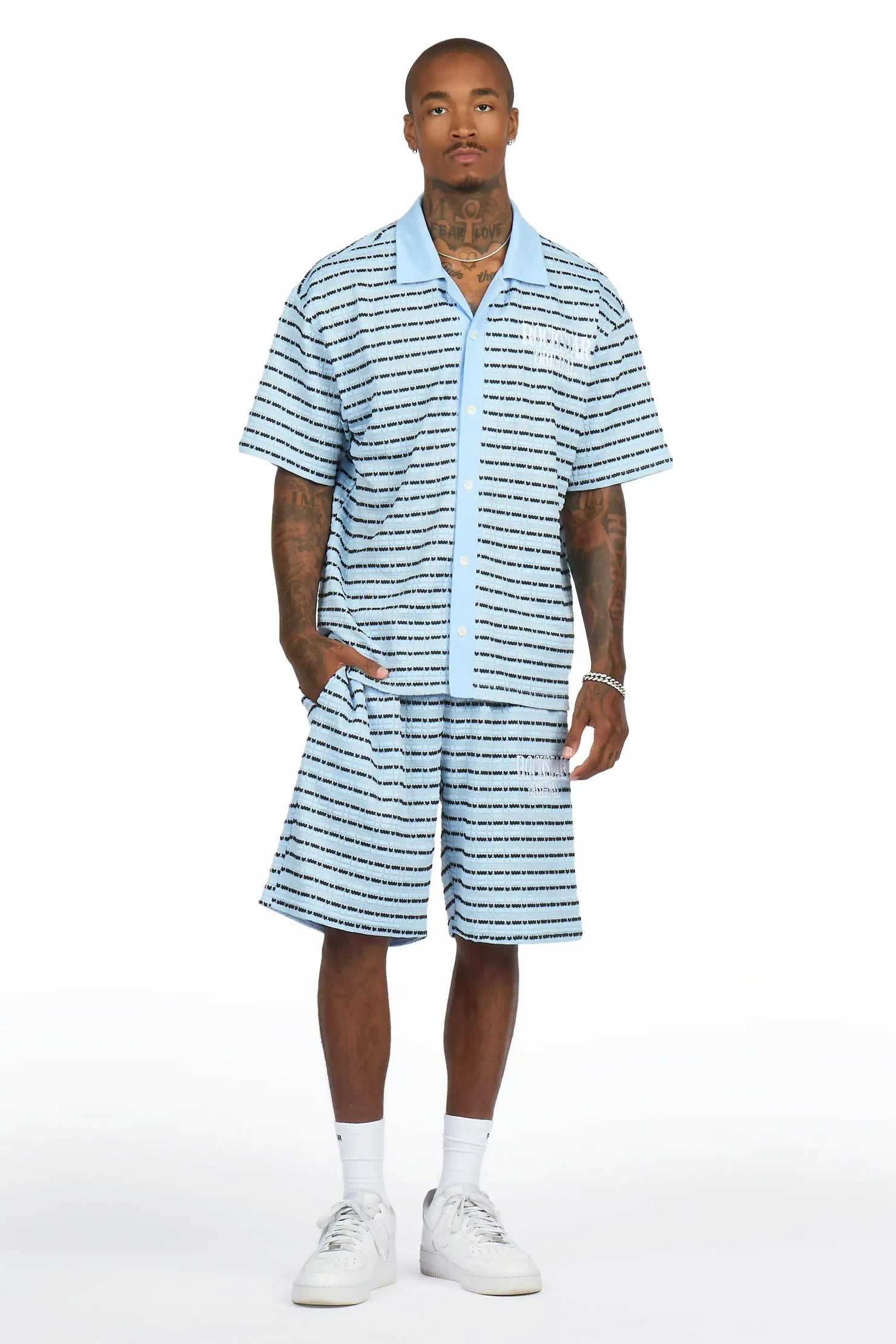 Jacobson Blue Button Down Shirt/Short Set