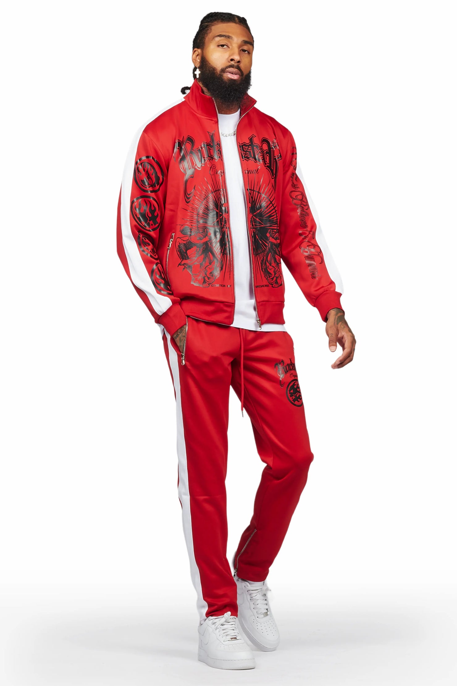 Yarden Red Tricot Slim Fit Track Set