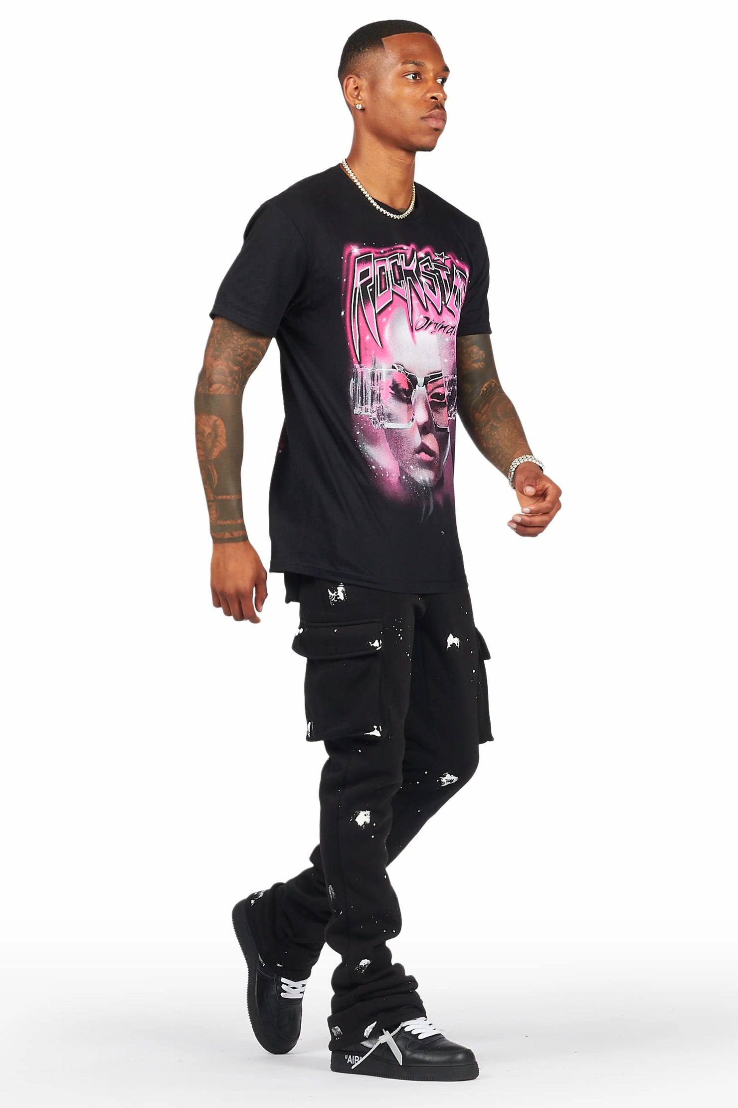 Radko Black Stacked Flare Cargo Pants