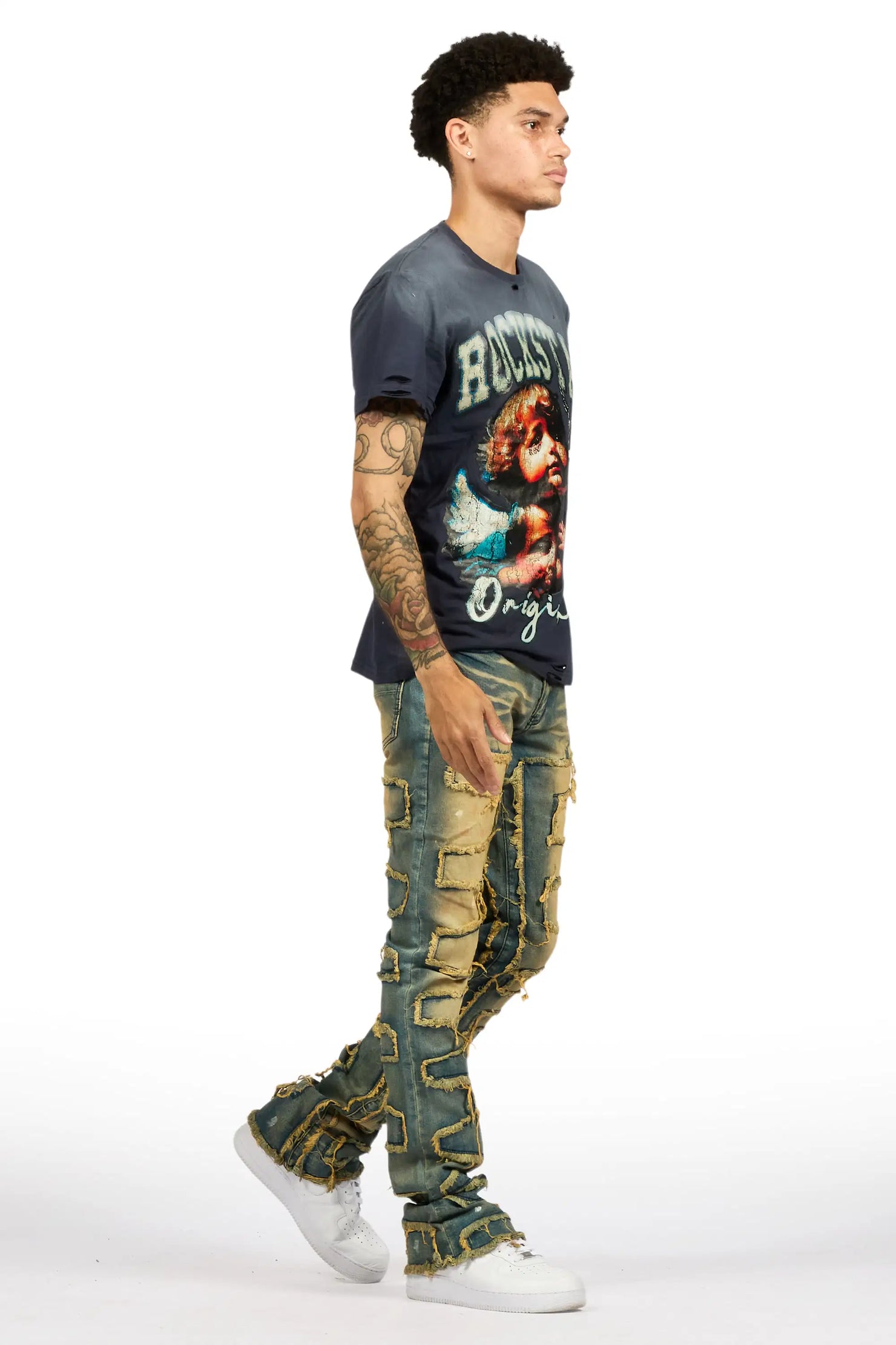 Shake Tint Dirty Blue Stacked Flare Jean